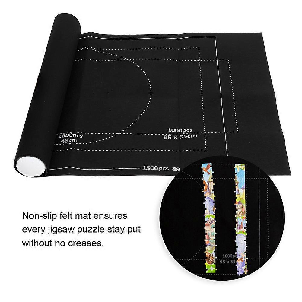 Felt Puzzle Mat Jigsaw Puzzles Roll Up Storage Pad Puzzle Blanket for ChildrenBlack 26x46in