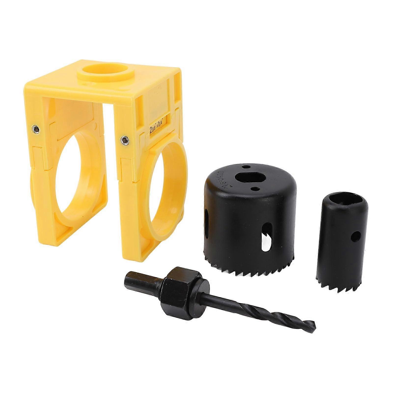 Lock Installation Kit with Adjustable Guide Template, Carbon Steel Hole Saw for Precise Door Setup (Yellow)