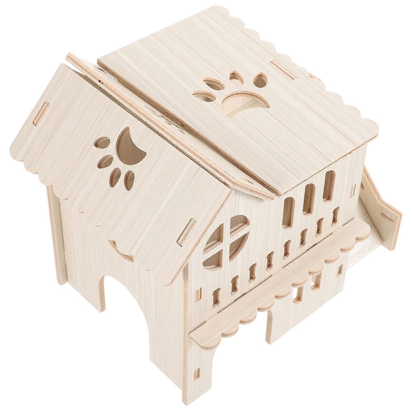 Wooden Hamster House for Playing Villa with Climbing Ladder