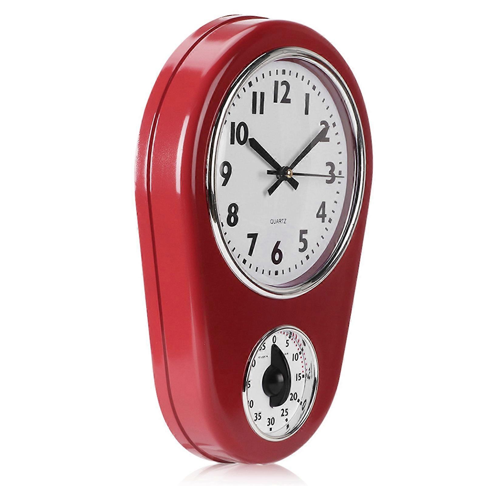 Vintage Large Red Wall Clock 21.6x31.6cm Silent Sweep Timer