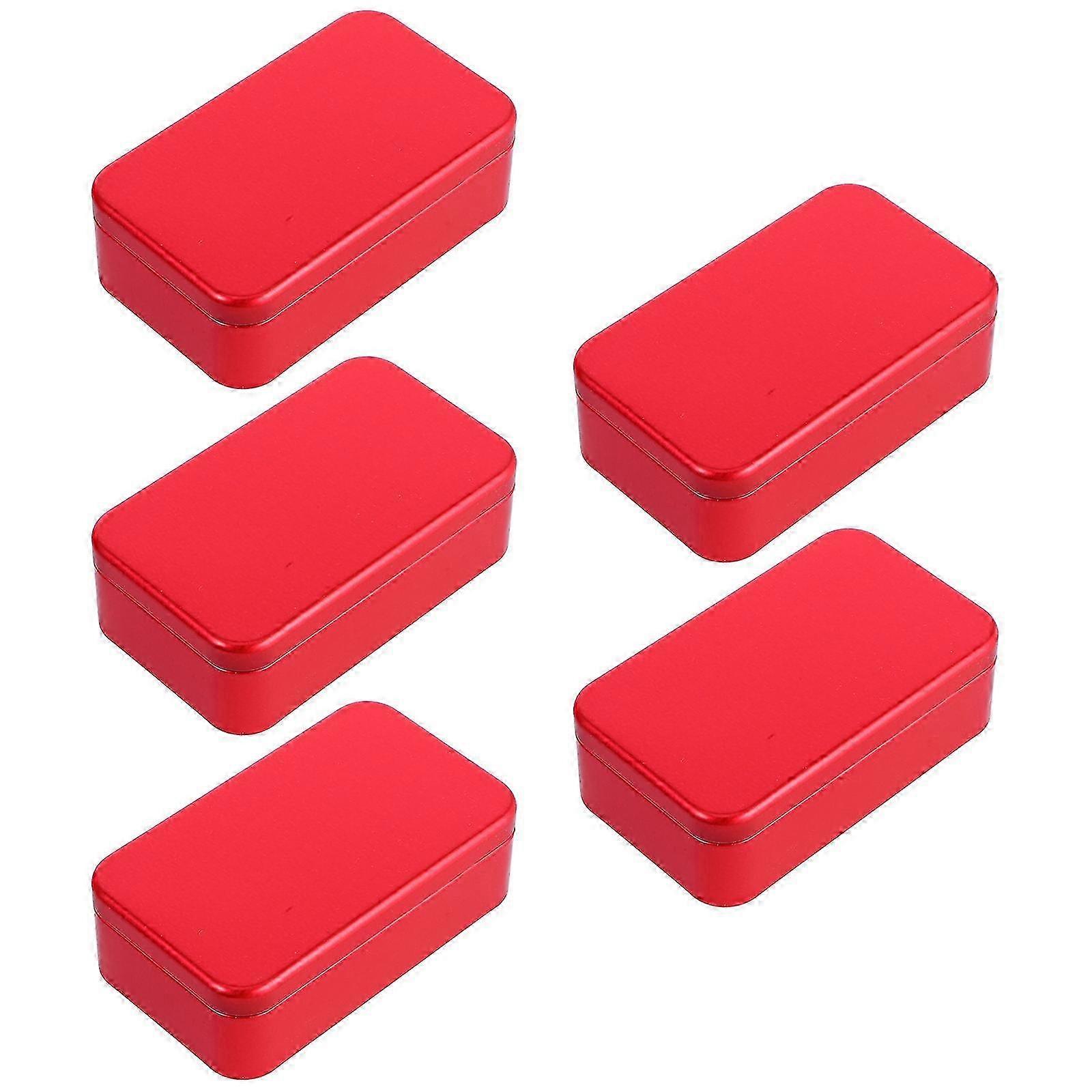 Decorative Tins Small Metal Container Red Rectangular Portable 5-Piece Set