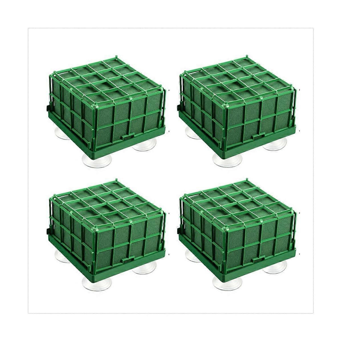 4 Pcs Square Flower Foam Cage Flower Stand with Floral Foam&Suction Cup,for Wedding Table Centerpiec