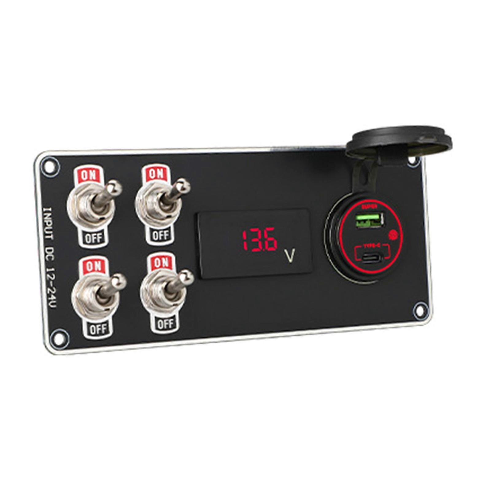 Multiple Device Charging Panel With 4 Metal Toggle Switches Waterproof Design For Vehicle Marine Applications Multicolor