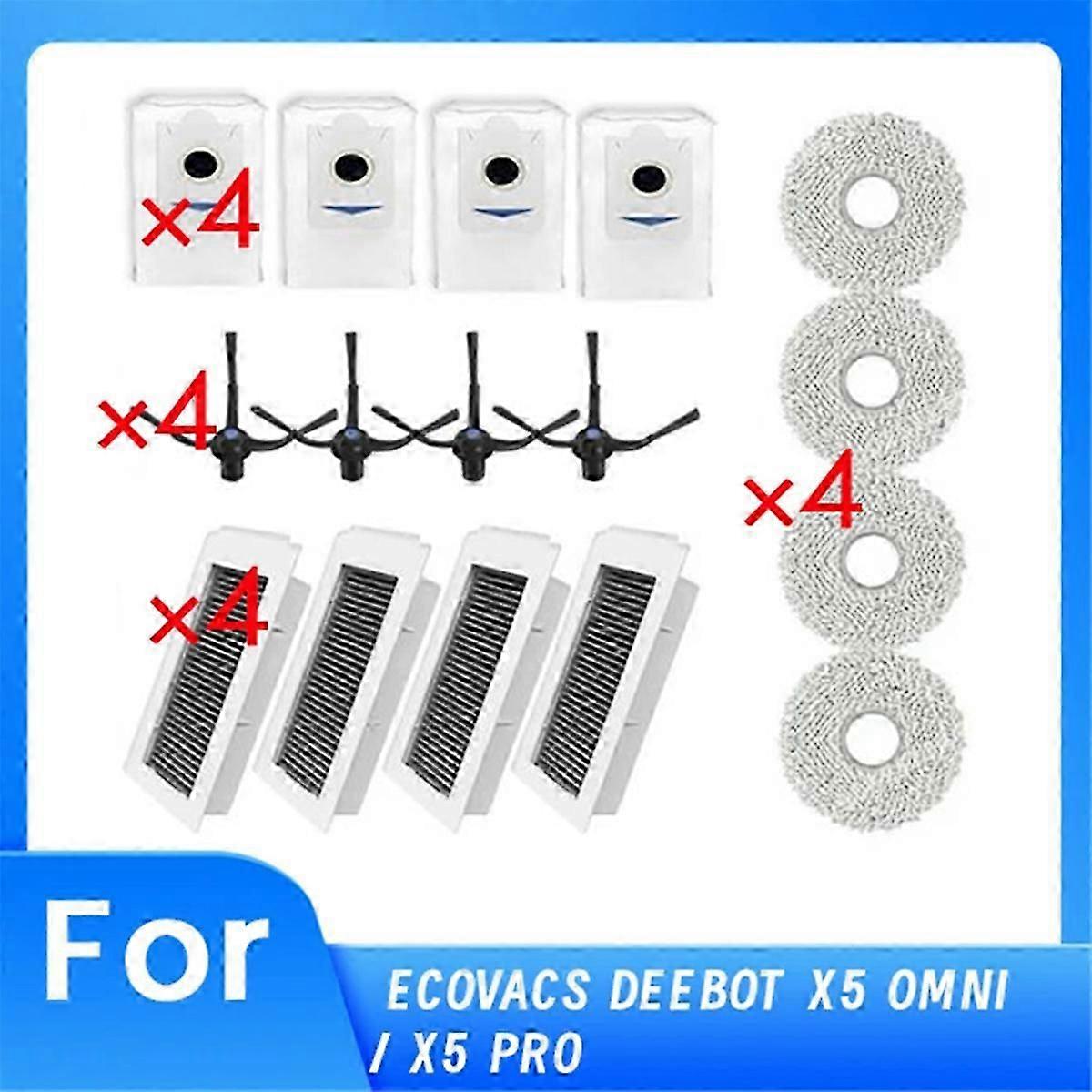 16 Pcs compatible Ecovacs Deeboot X5 Omni / X5 Pro Omni Sweeper Accessories Side Brush Filter Rag Dust Bag-jc