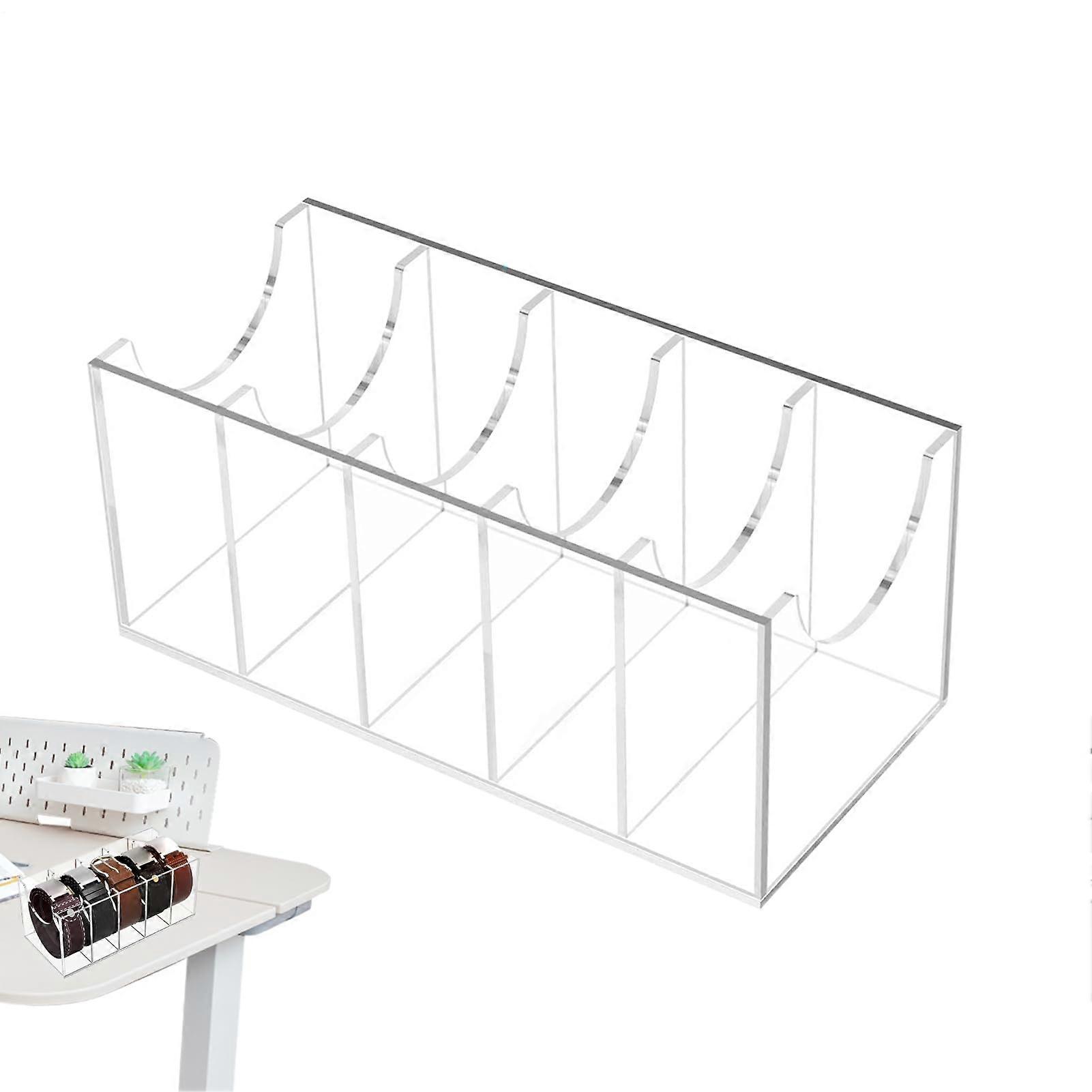 Acrylic Belt Organizer Clear Case Medium 5Grid Belt Holder For Home Open Display Slots Men's And Women's Accessories