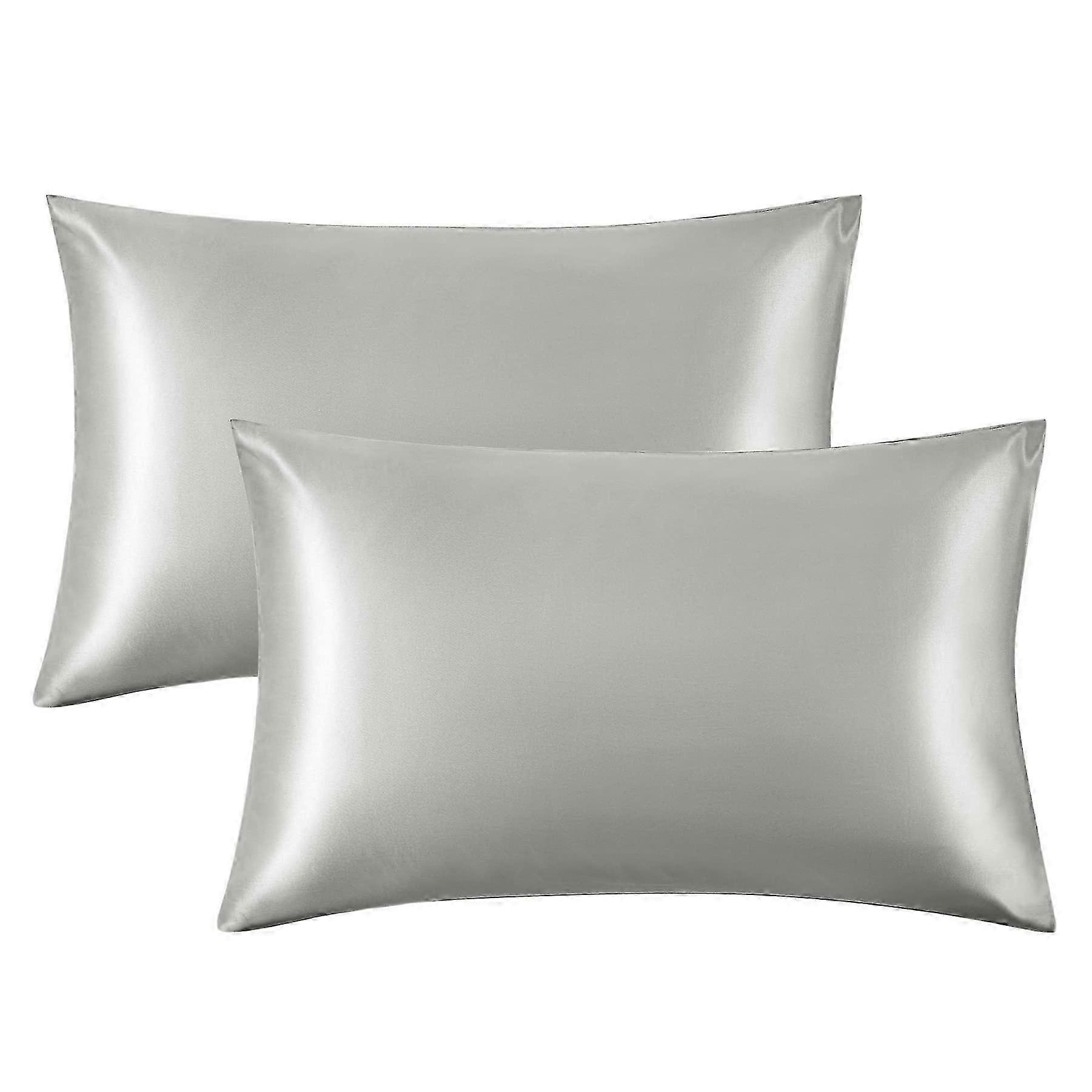 Satin Pillow Cases 2 Pack - Grey Pillowcase for Hair and Skin Standard Size with Envelope Closure SZRH A-S