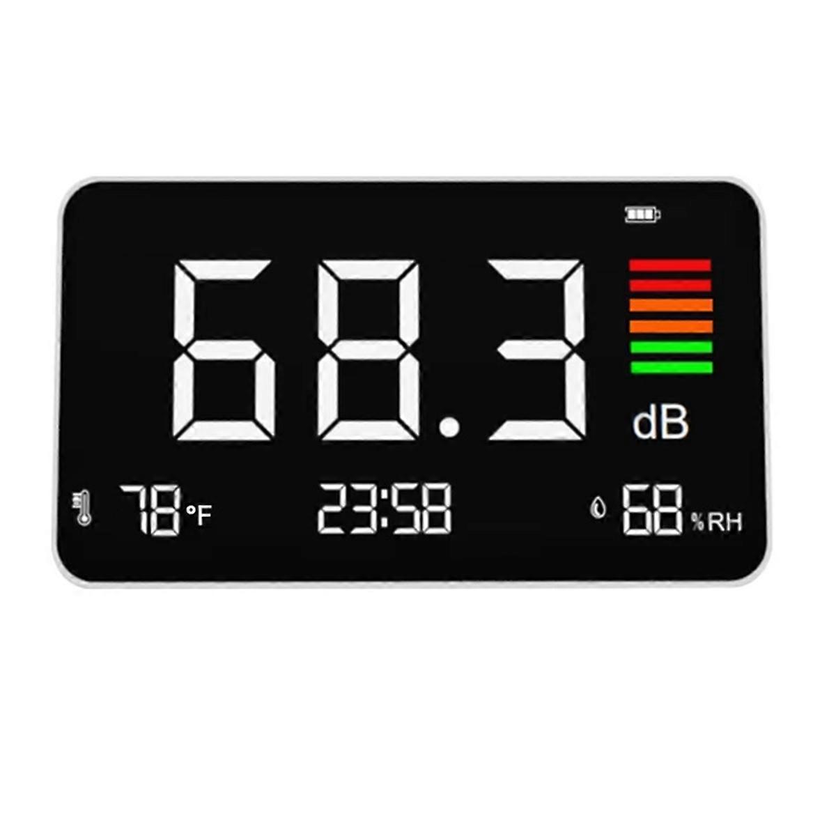Digital Decibel Meter Desktop Sound Level Meter 30-130dBA with Temp Humidity Detection for Home Sch