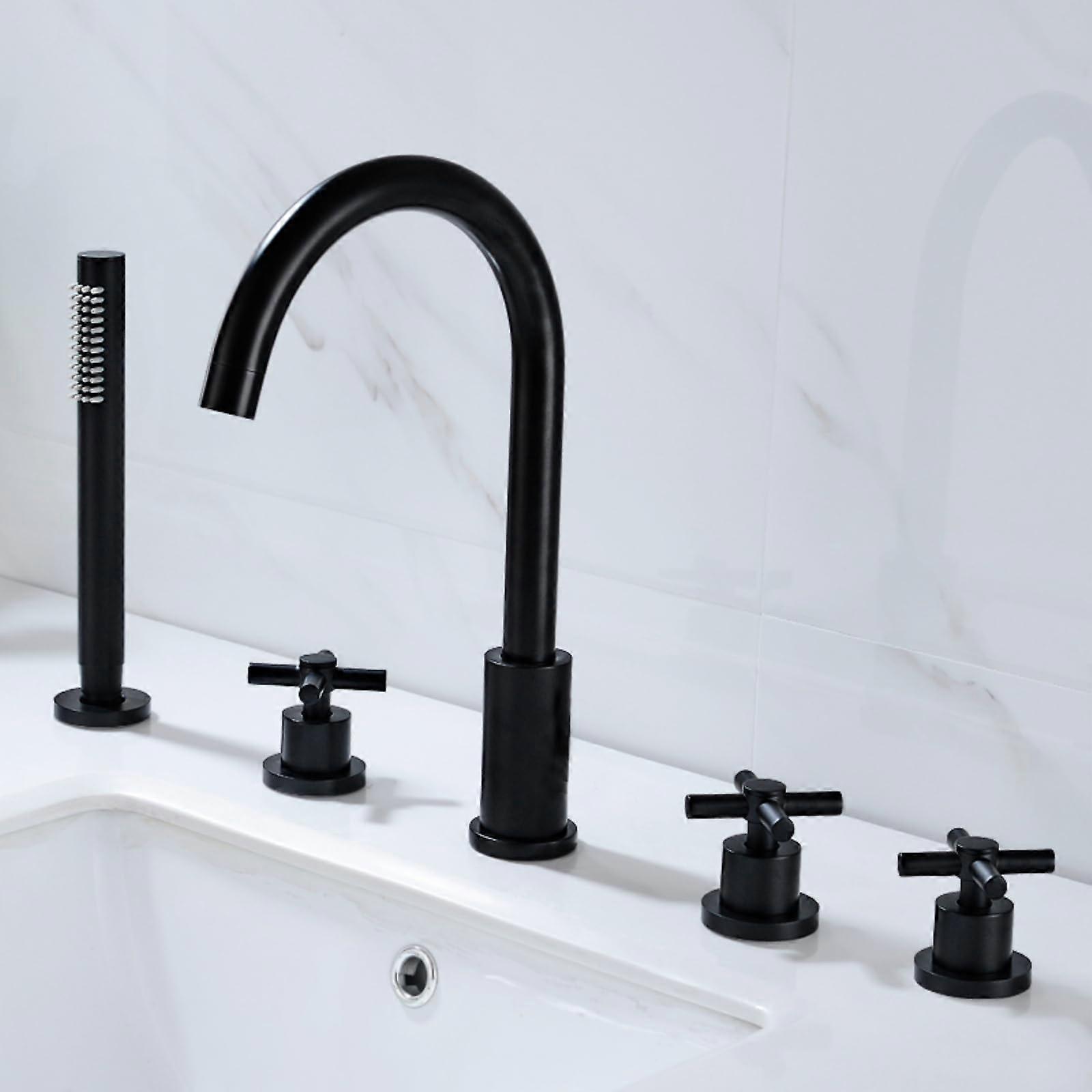 Bath Mixer Tap Black 4-Hole With Shower Head And Hose Set Dual Hot And Cold Water Control Modern Bathroom Faucet Upgrade