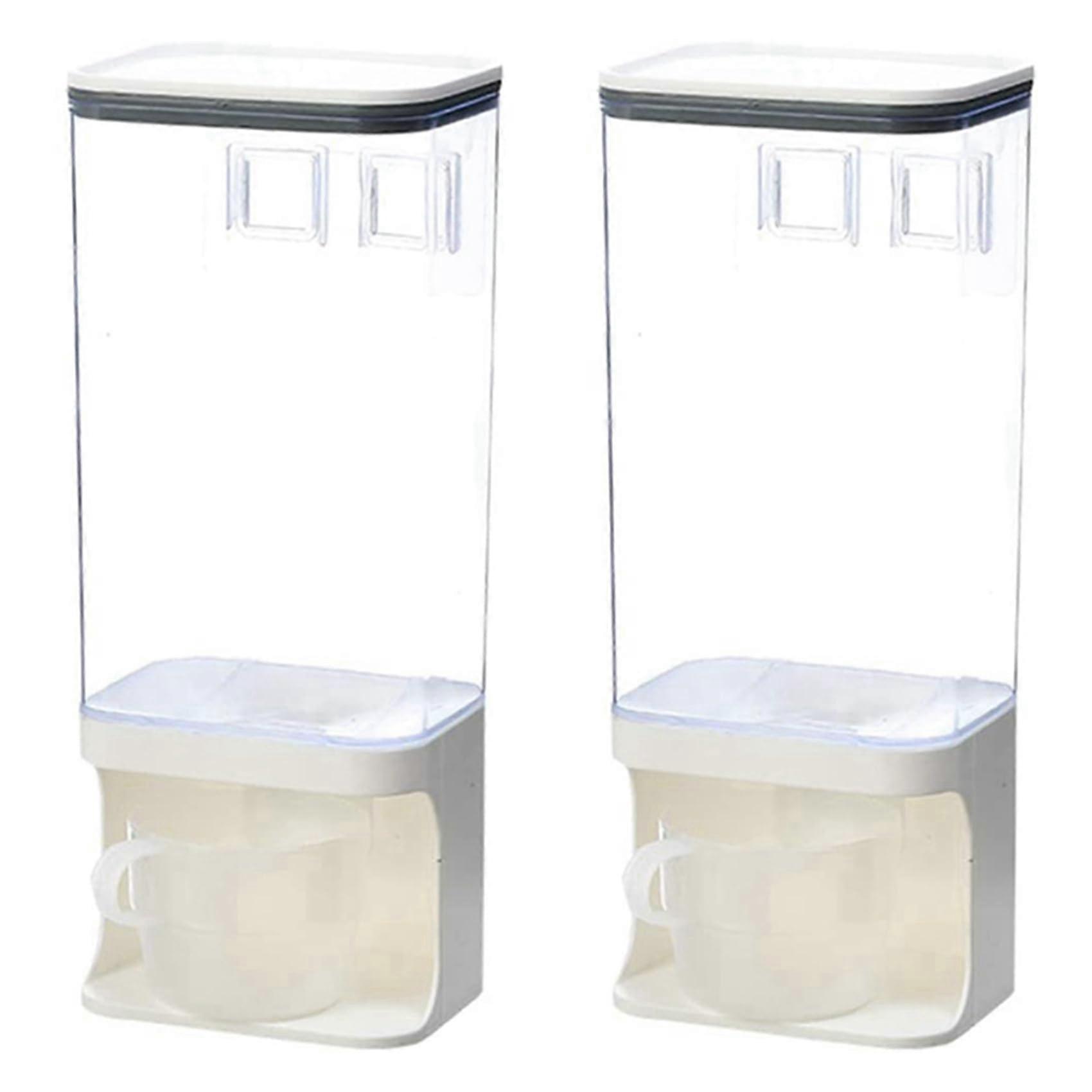 2X WallMounted Dry Food Dispenser, Transparent Plastic, 1500ML Capacity, Pantry Storage Box for Cereal