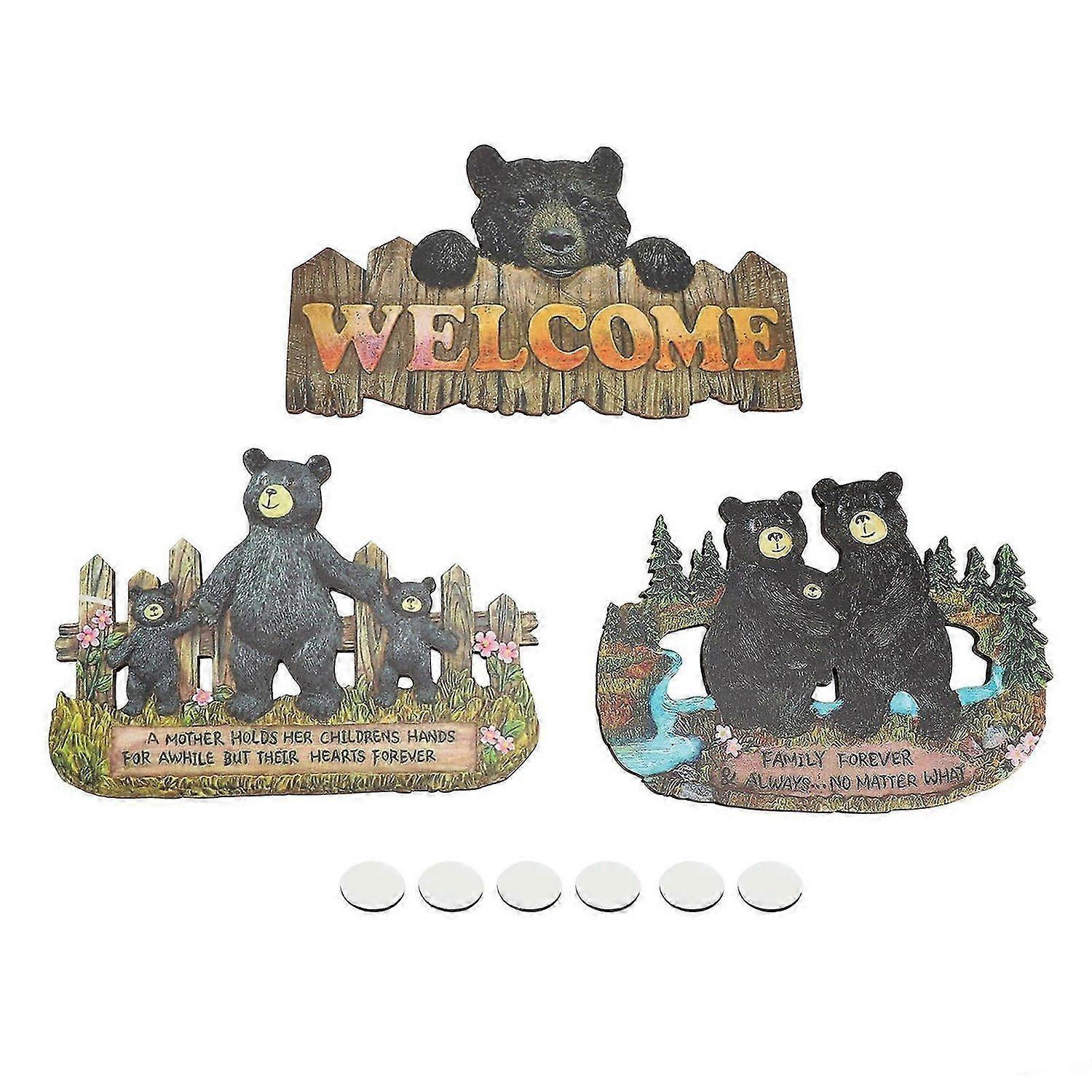 2025 Latest Model 3Pcs Wall Plaque Bear Pattern Rustic Wood Door Plaque Wall