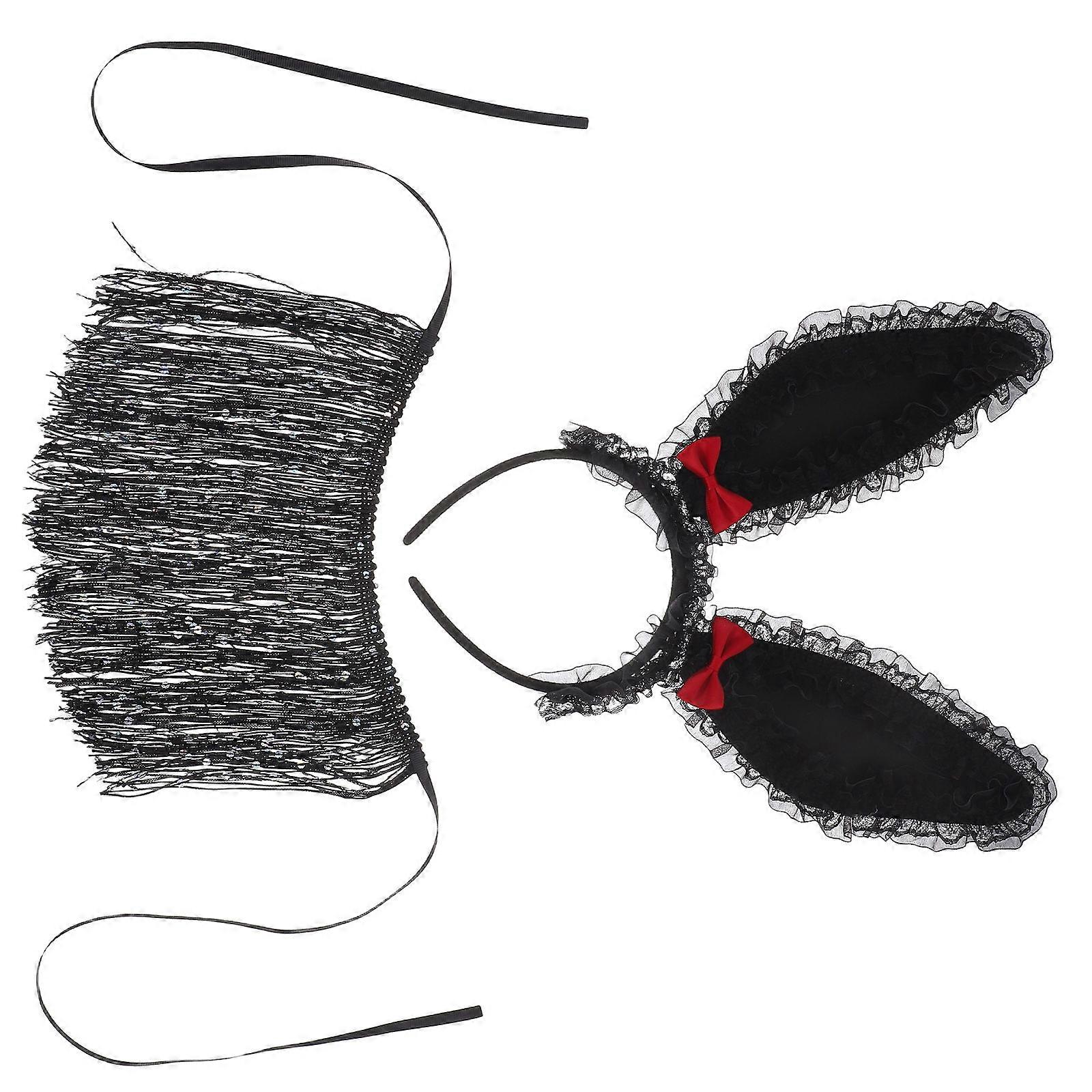 Black Bunny Headband and Mask for Halloween Party Rabbit Ears Costume