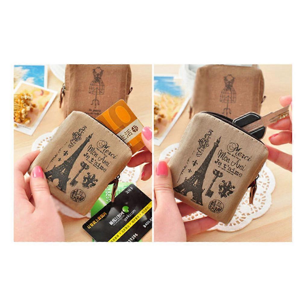 Zipper Coin Purse Retro Coin Purse for Storage 1 Piece Canvas Bicycle Style