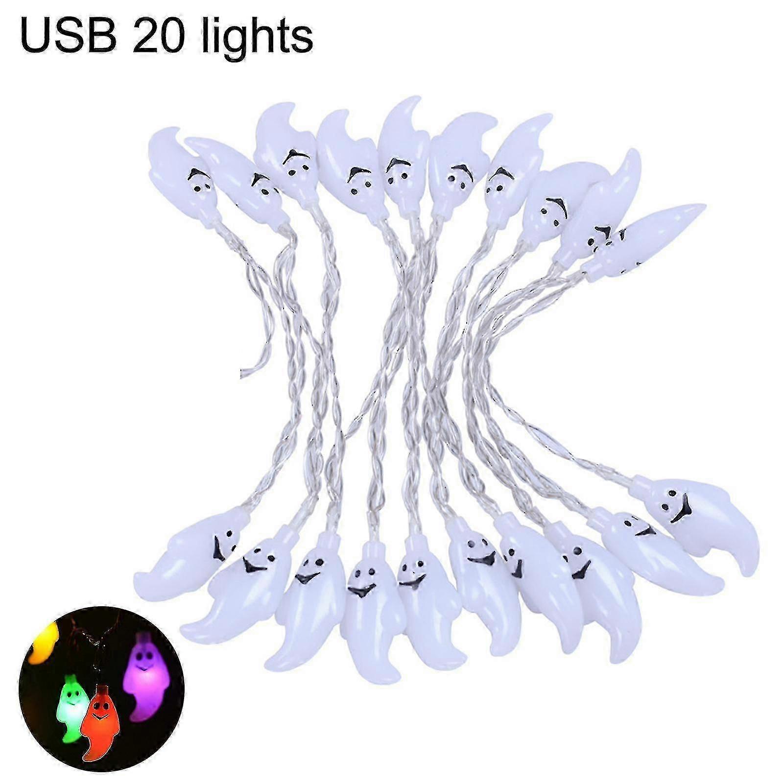 String Light Ghost Shape Festival Decoration 10/20/40 Leds Halloween Fairy Lamp Ornament For Home