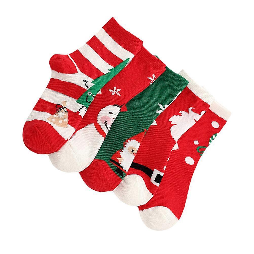 5 Pairs Warm Middle Socks For Kids Cartoon Design Comfortable Cotton Stockings Perfect For Christmas