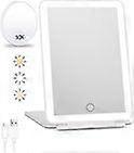 Lighted Makeup Mirror - LED Travel Mirror with Rechargeable Lighting - 3 Dimmable Light Se