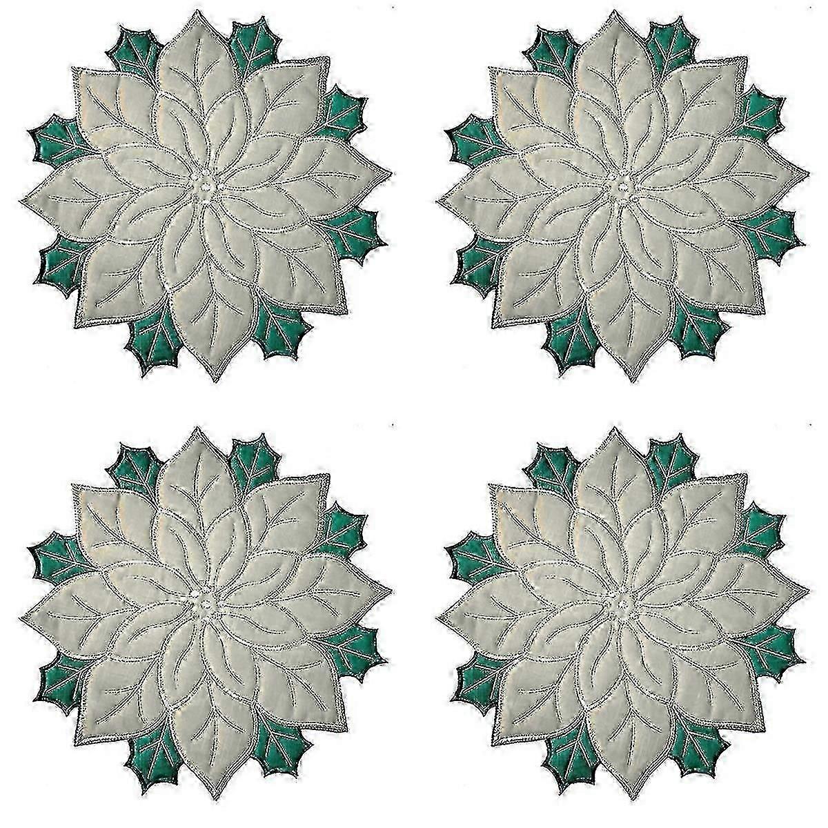 Holiday Christmas Embroidered Placemats Applique Poinsettia Placemats Christmas Flower Placemat For Table Decoration B