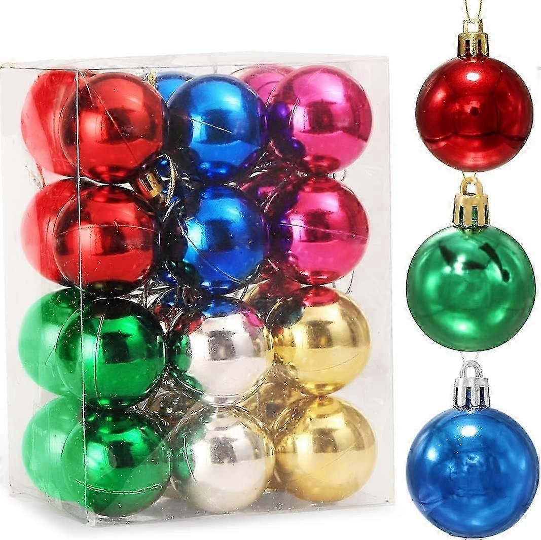 Multicolor Set of 24 pcs Colorful Christmas Baubles, Christmas Tree Decorations, Plastic Decoration Baubles 4 CM, Matte or Shiny Surface, with Tree D