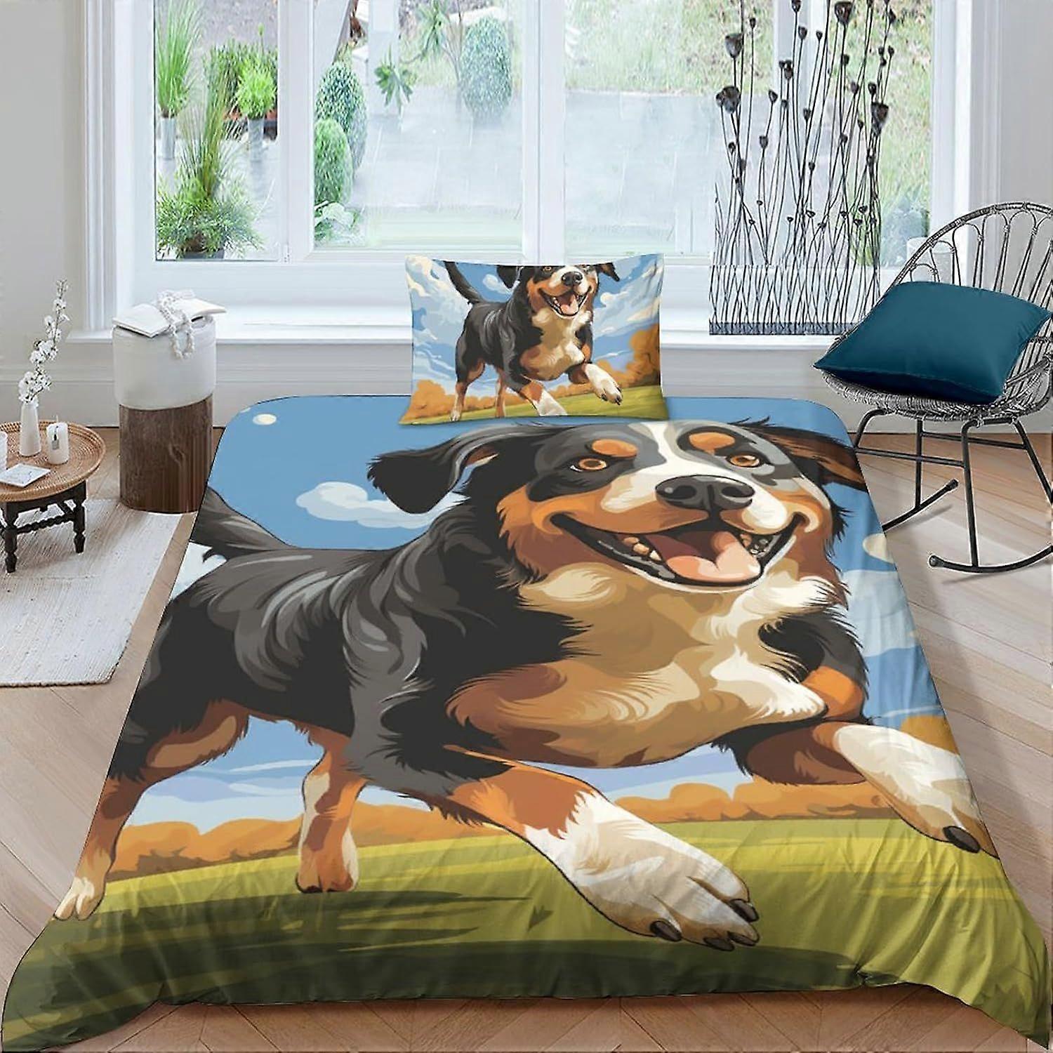 q286 Bernese Mountain Dog 3D Printed Duvet Cover Microfibre Soft Quilt Covers Bedding Sets with Pillowcase Easy Care Comforter Cover Hidden Zipper for