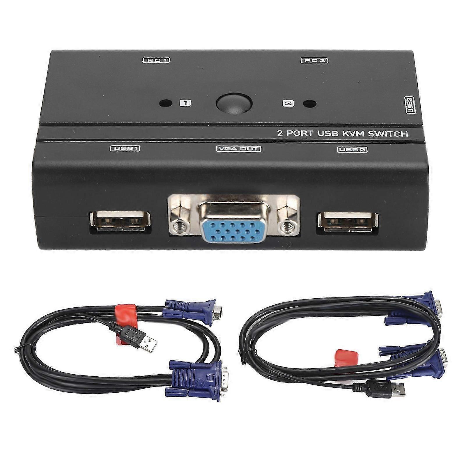 2 Port Manual VGA KVM Switch 2 PC Sharing 1 Video Monitor Keyboard Mouse Scanner Printer USB Devices for Windows 10 8 7 XP