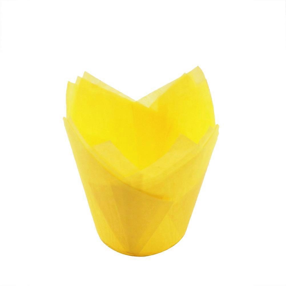 Yellow Cake Paper Wrappers for Holding Use 50Pcs Tulip Shape Cupcake Cups