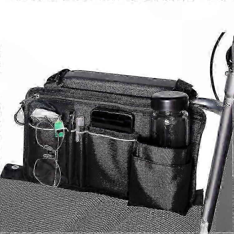 Mobility Aid Storage Pouch with Drink Holder and Reflective Details - Side Accessory Organizer for Rollators and Walkers