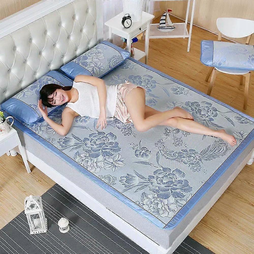 Ice Silk Cooling ThreePiece Folding Mat Set 150x195cm For 1.8m/1.5m Beds Dormitory Soft Mat