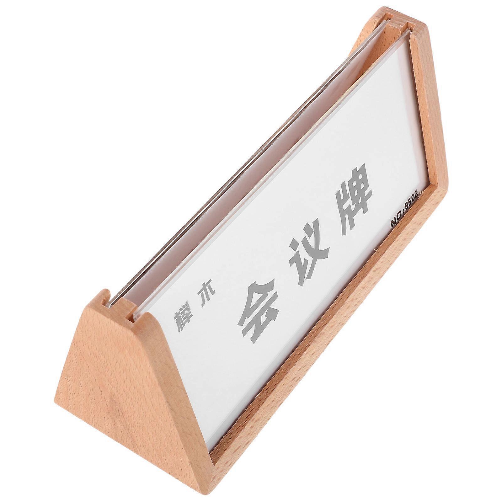 Office Desk Name Plate Holder Acrylic Table Sign for 2Pcs Wood Base