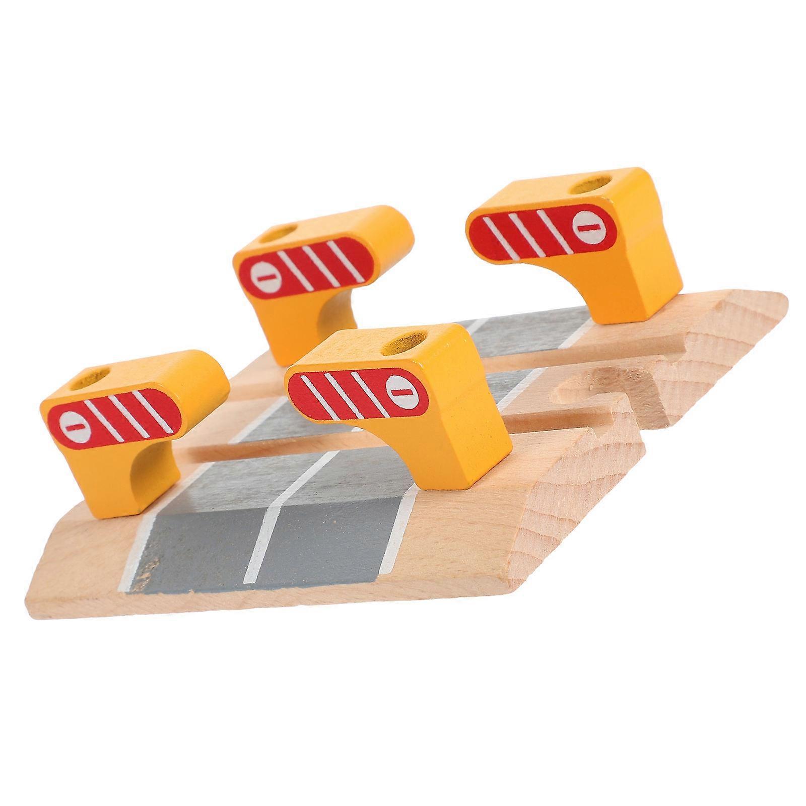 Wooden Train Plaything Railing Barrier Model for Play 4Pcs Railway Road Block Set