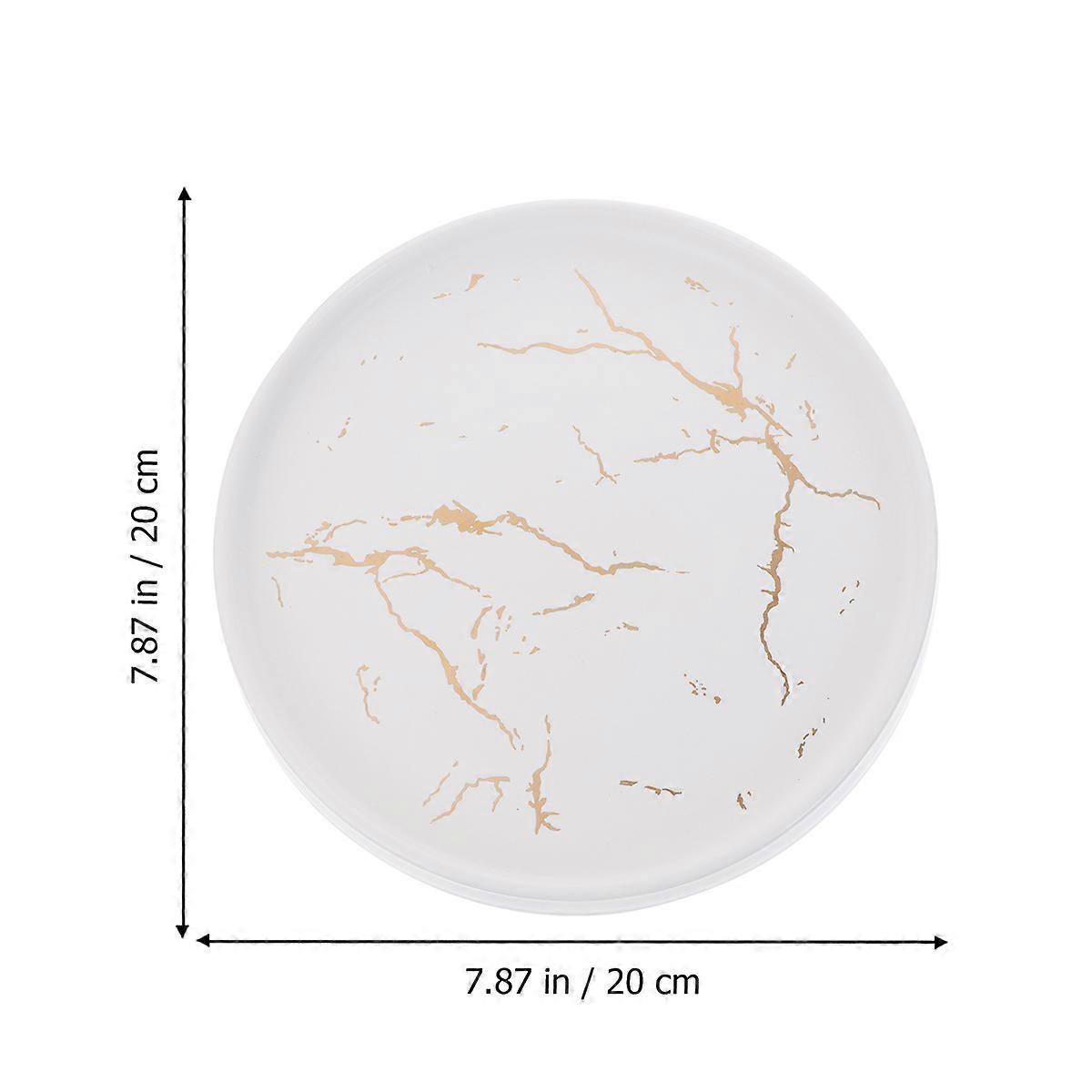 White Ceramic Trinket Plate Round Shape Jewelry Storage Display Decor 1Pcs