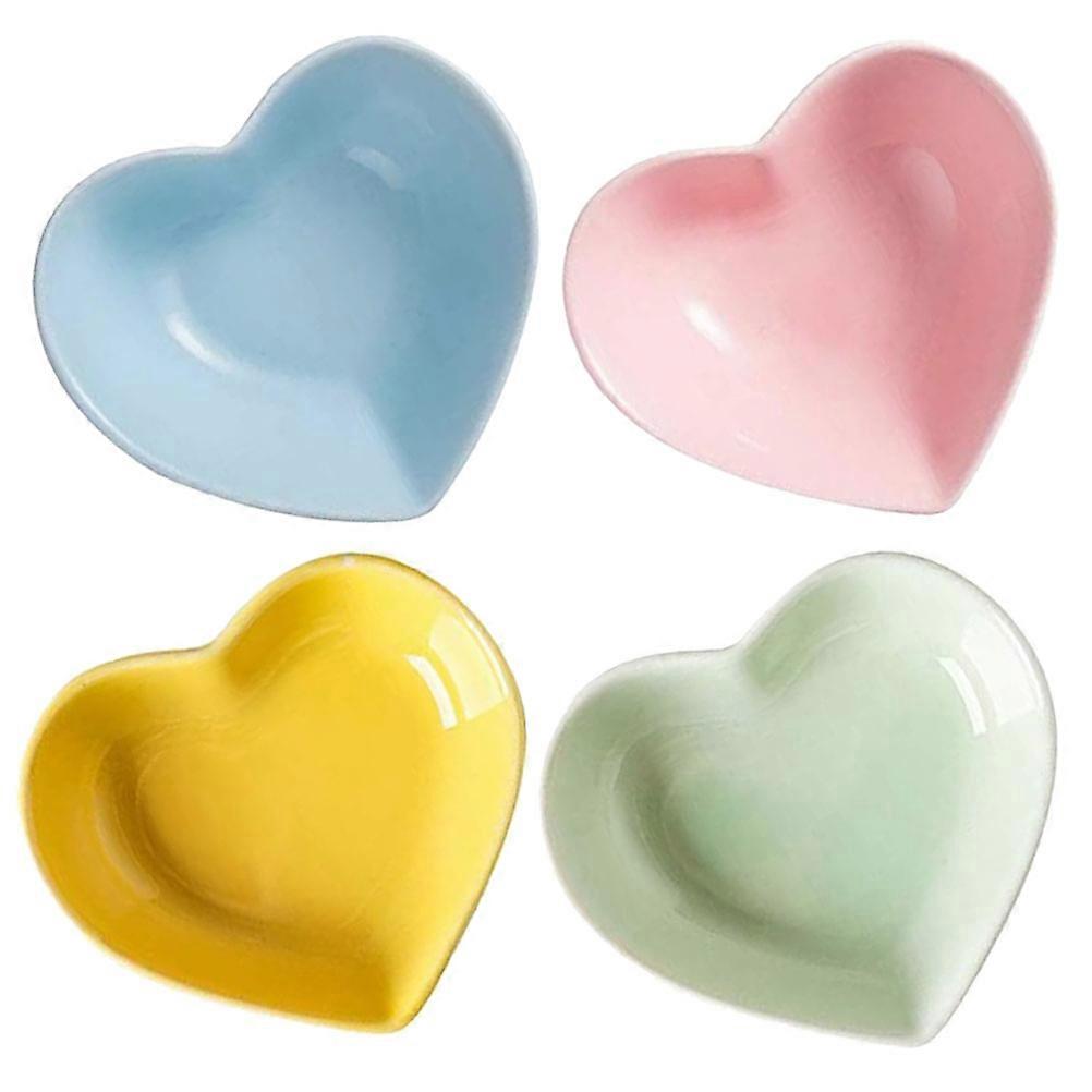 Heart Shaped Ceramic Seasoning Plates Assorted Color for Storage 4Pcs Dipping Bowls