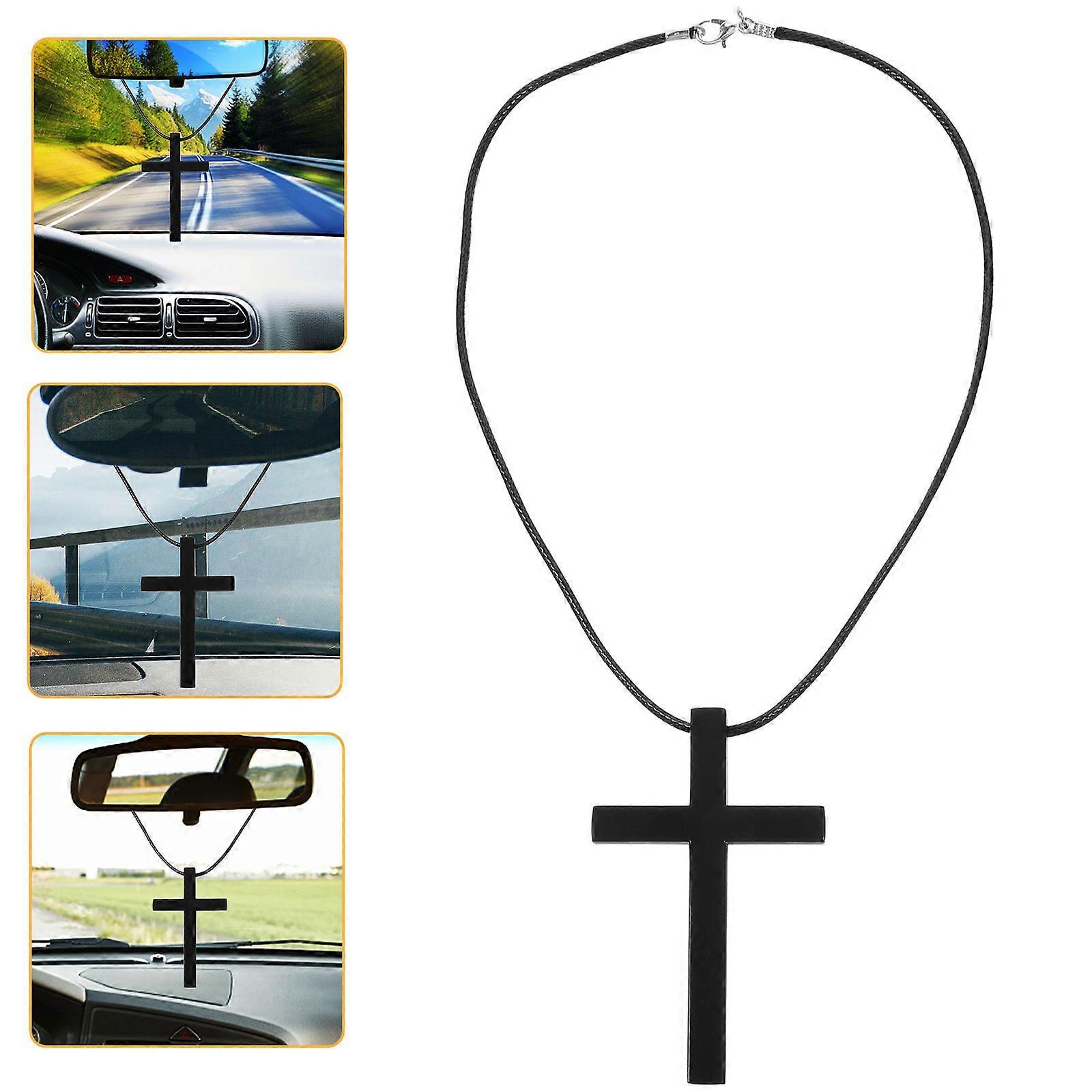 Black Car Hanging Ornament Cross Design for Rear View Mirror 2Pcs Set