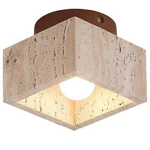 LED Natural Stone Ceiling Light Fixture Square Semi Flush Mount Living Room Modern Design Stone Finish Lamp