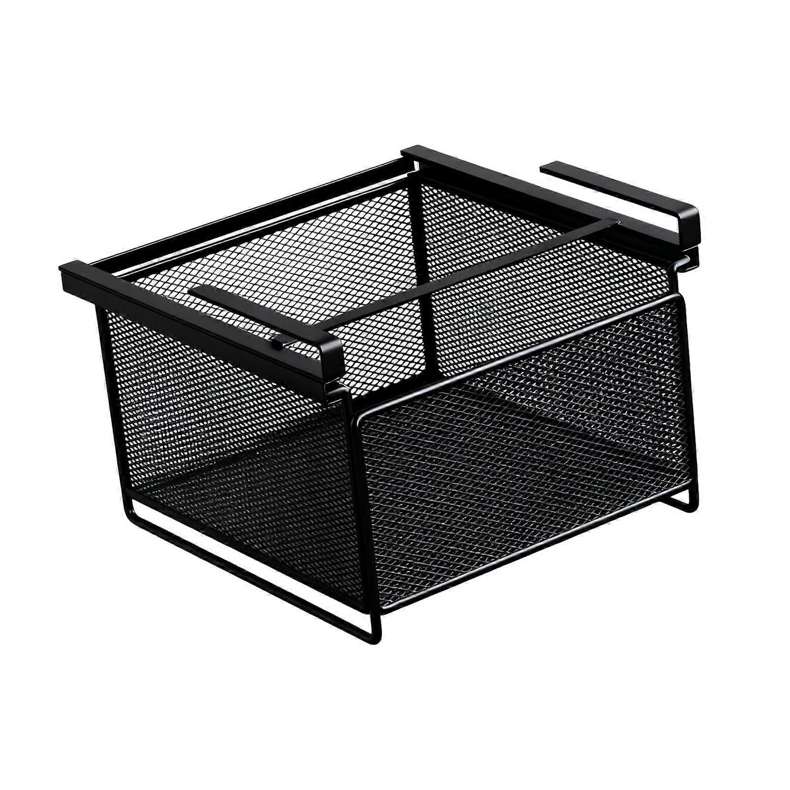 SpaceSaving Sliding Closet Basket Under Hanging Shelf Black Model Closet Organizer