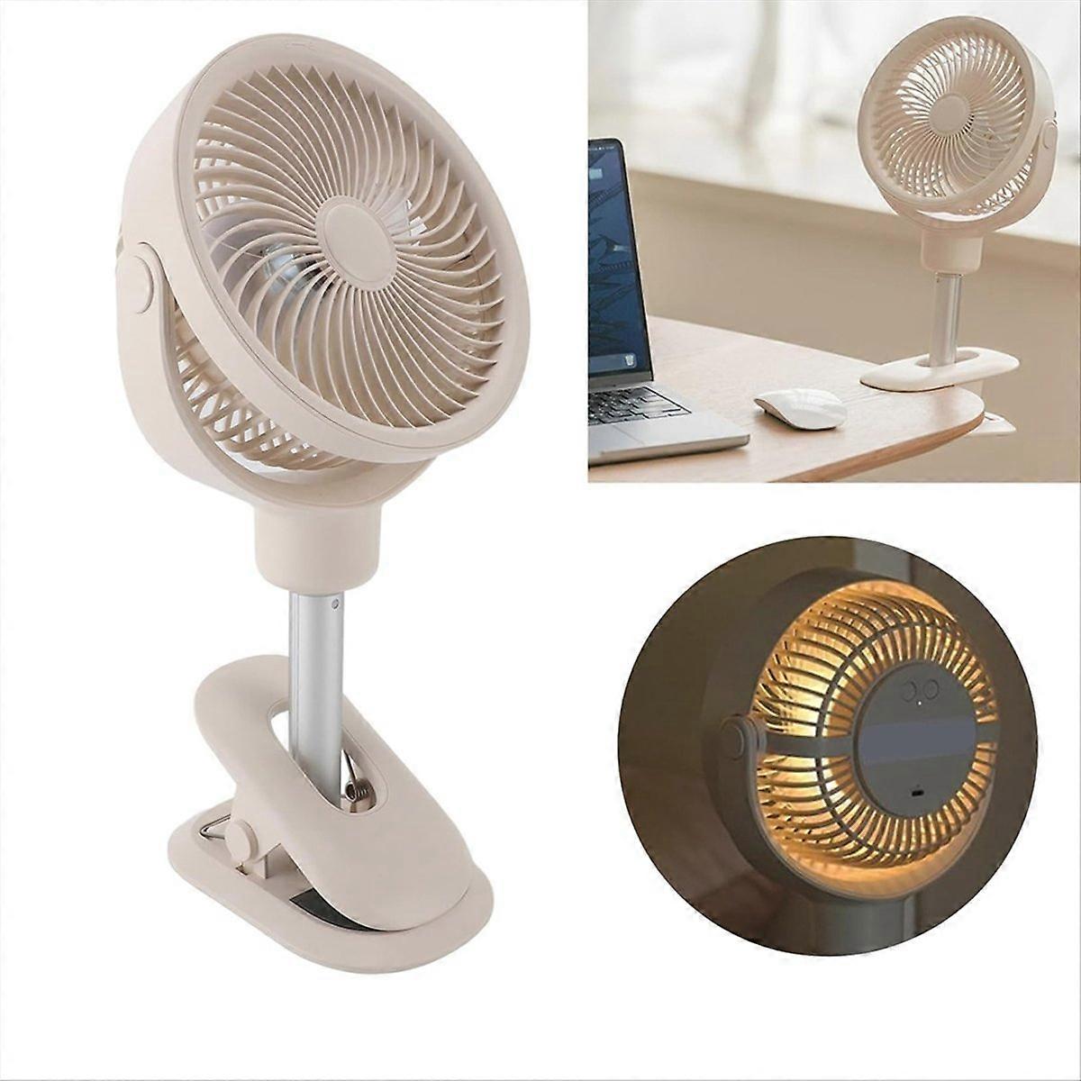 Clip On Desk Fan, Telescopic Floor Fan, 4 Speeds with LED Light