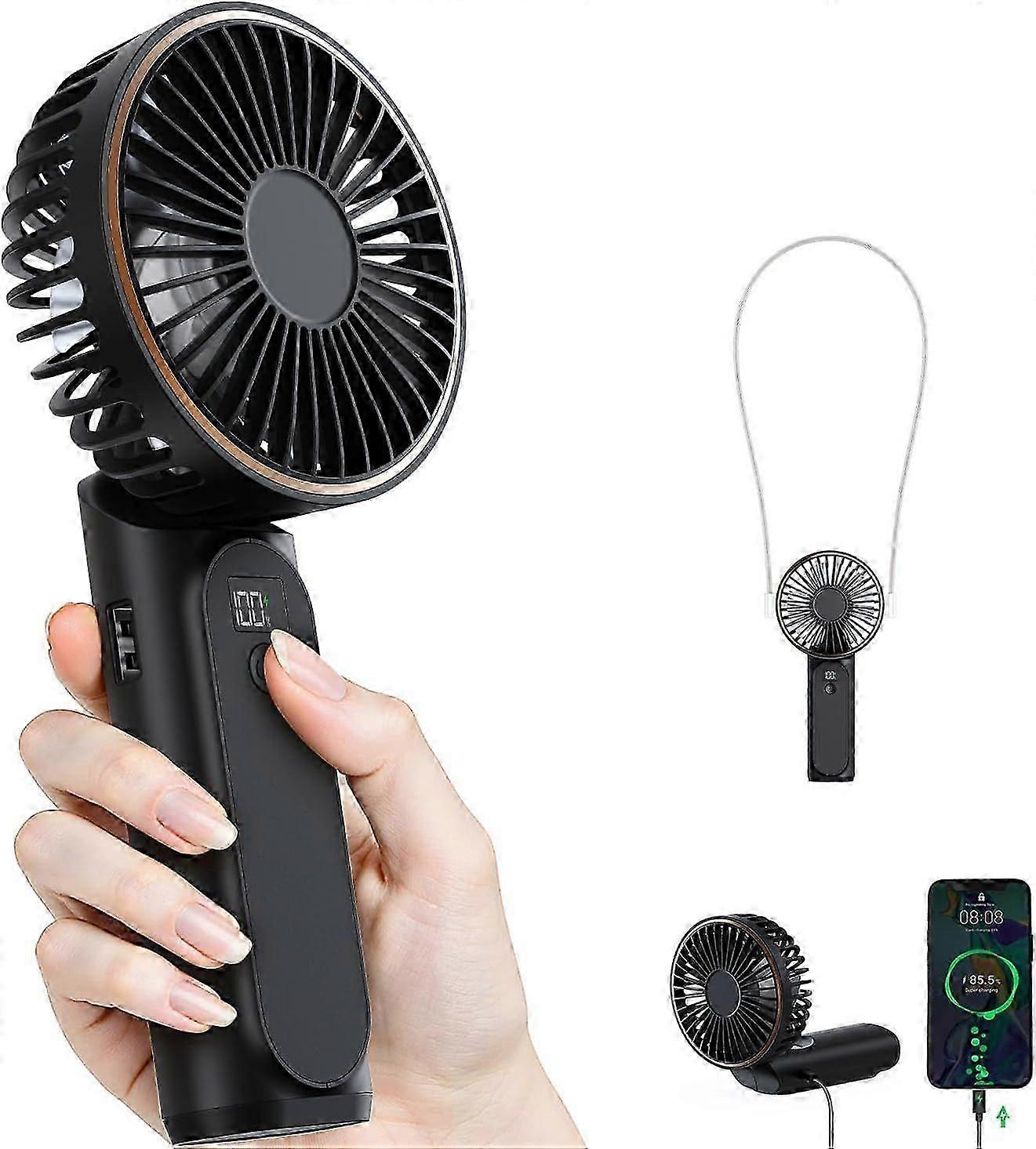 Portable Handheld Fan, 4000mAh, 180 Adjustable, 6 Speed Wind, Display Electricity in Real Time, USB Rechargeable Foldable Personal Fan