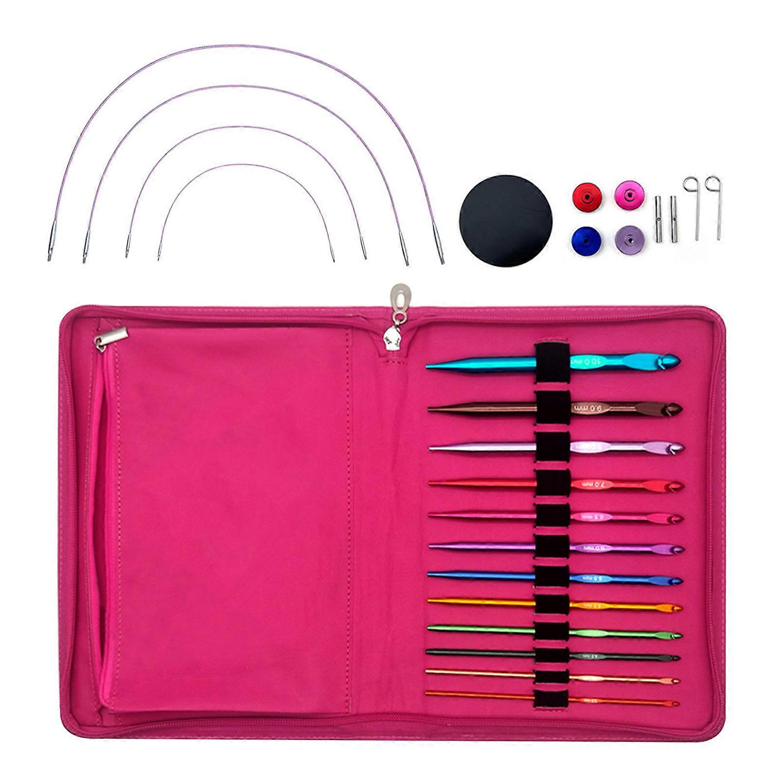 12Pair of Interchangeable Aluminum Circular Knitting Needle Set 3mm-10mm with Leather Case for Beginner Knitting Weaving Multicolor