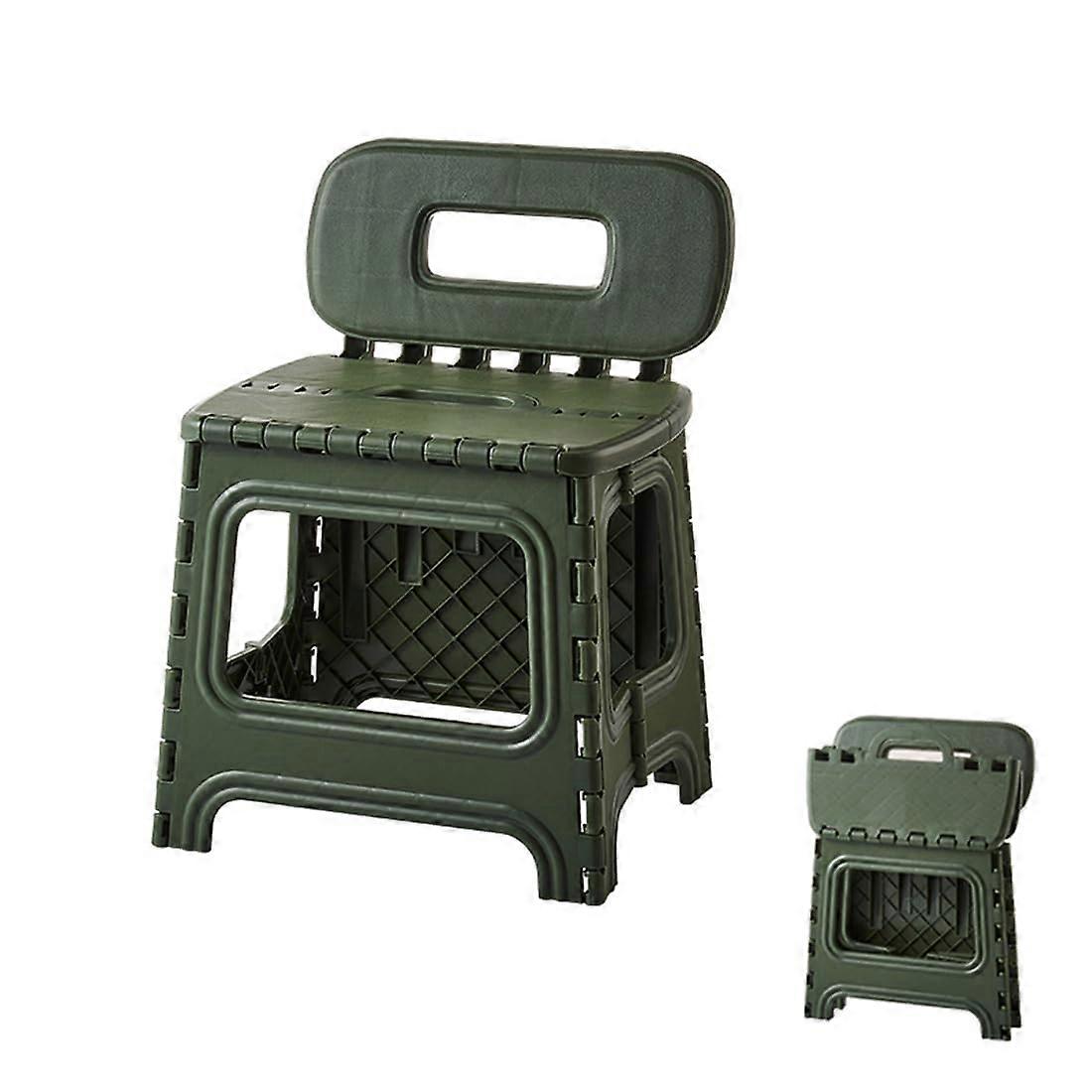 Folding Step Stool With Backrest And Carry Handle Lightweight Heavy Duty Plastic Large Indoor Outdoor Green