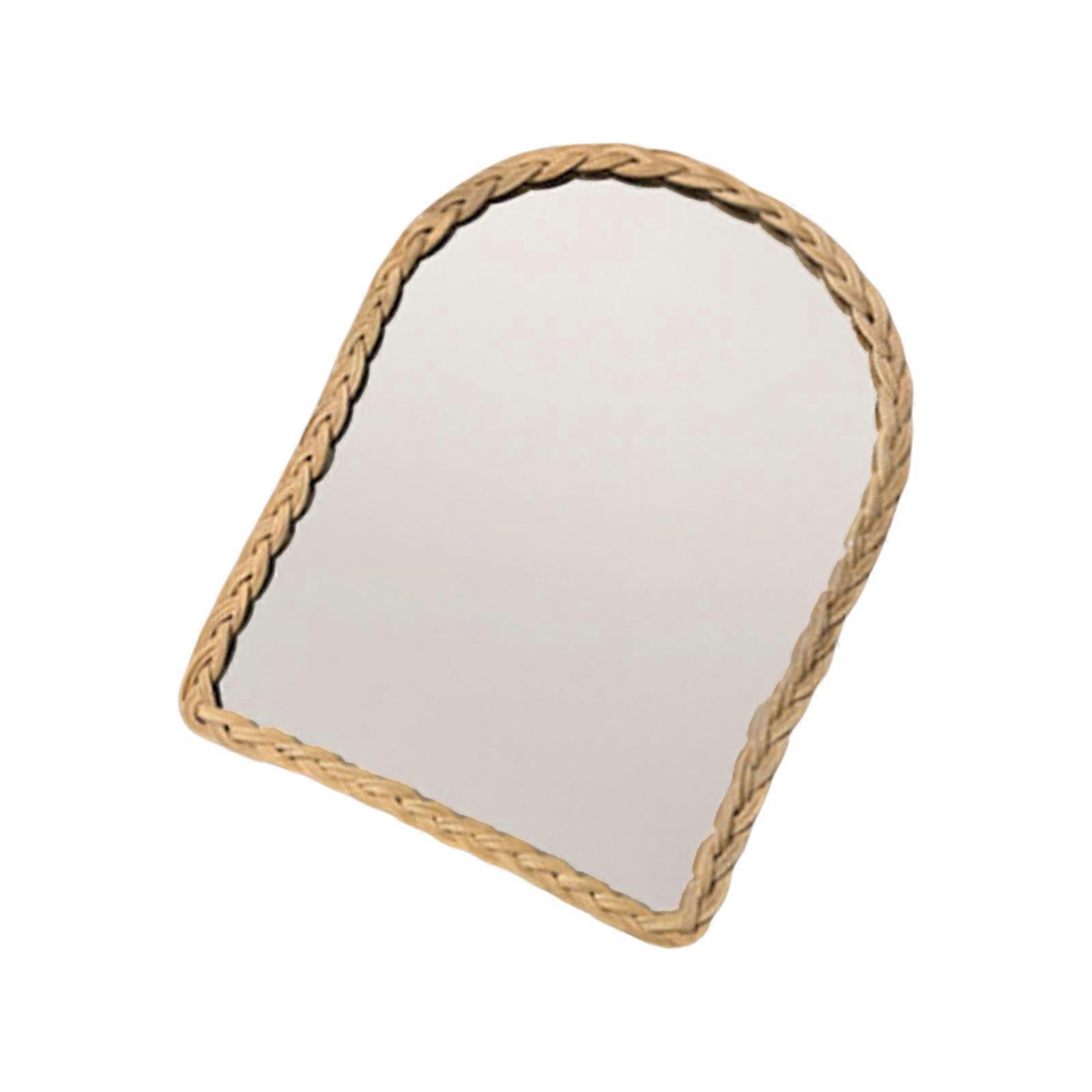 レトロな籐装飾ミラー、木製フレーム織り壁掛けアーチ型ミラー、ホーム美的装飾マルチカラー用