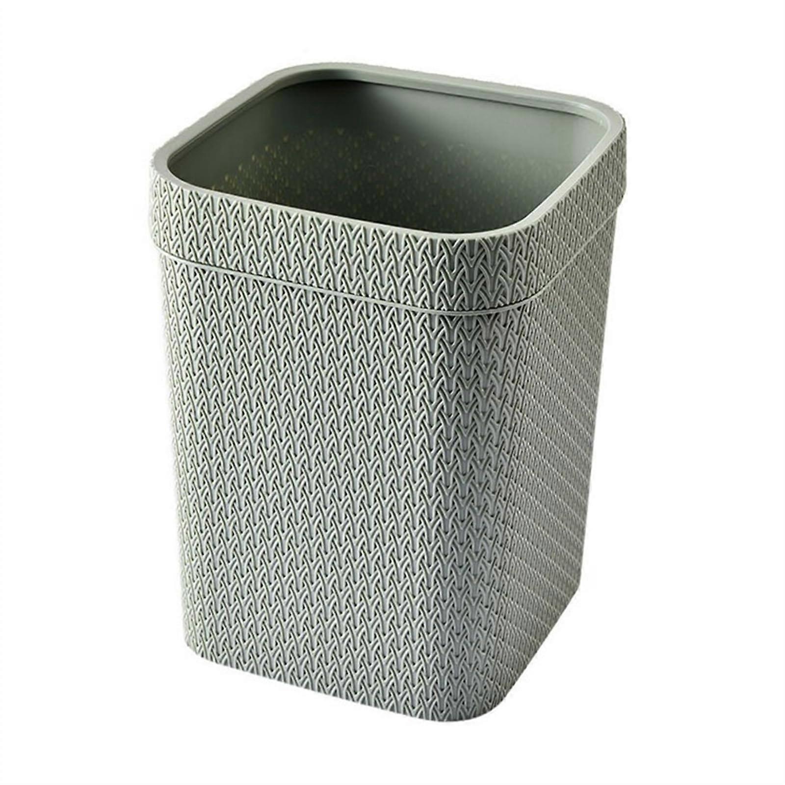 Trash Can Square Plastic Wastebasket With Open  And Pressure Ring 4 Gallon Black Imitation Rattan Modern