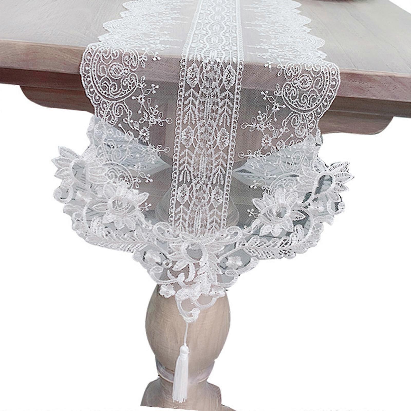 Decorative Lace Fringed Table Runner Polyester Materials Multiple Size for Kitchen Dining Event  30x200cm