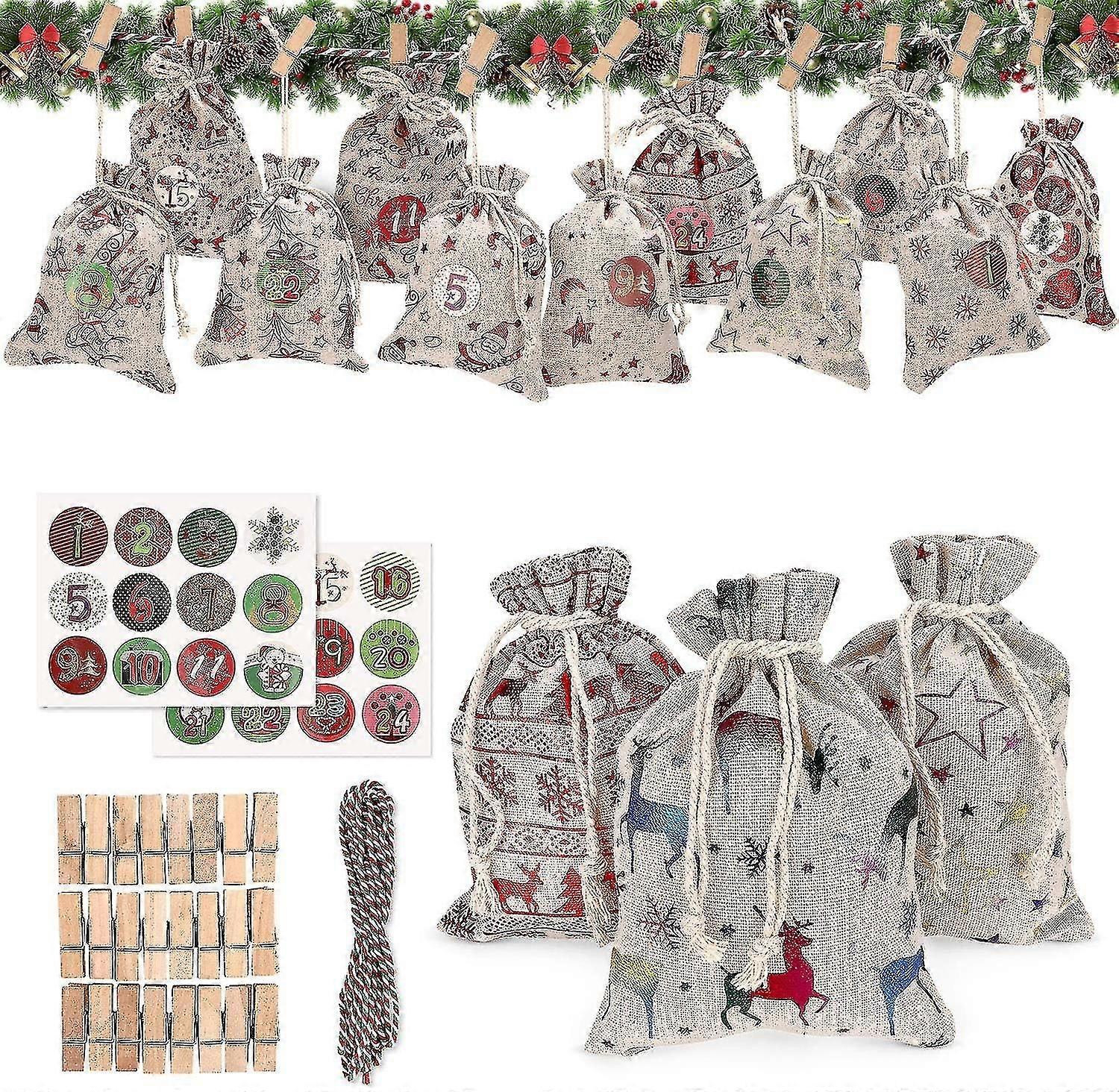Bavlněné povlečení Adventní kalendář, Adventní kalendář Vyplnit Sebe, Adventní Kalendář Vyplnit Velké, Tašky Pro Adventní Kalendář (24 Kusy 12 Vzory) Ha