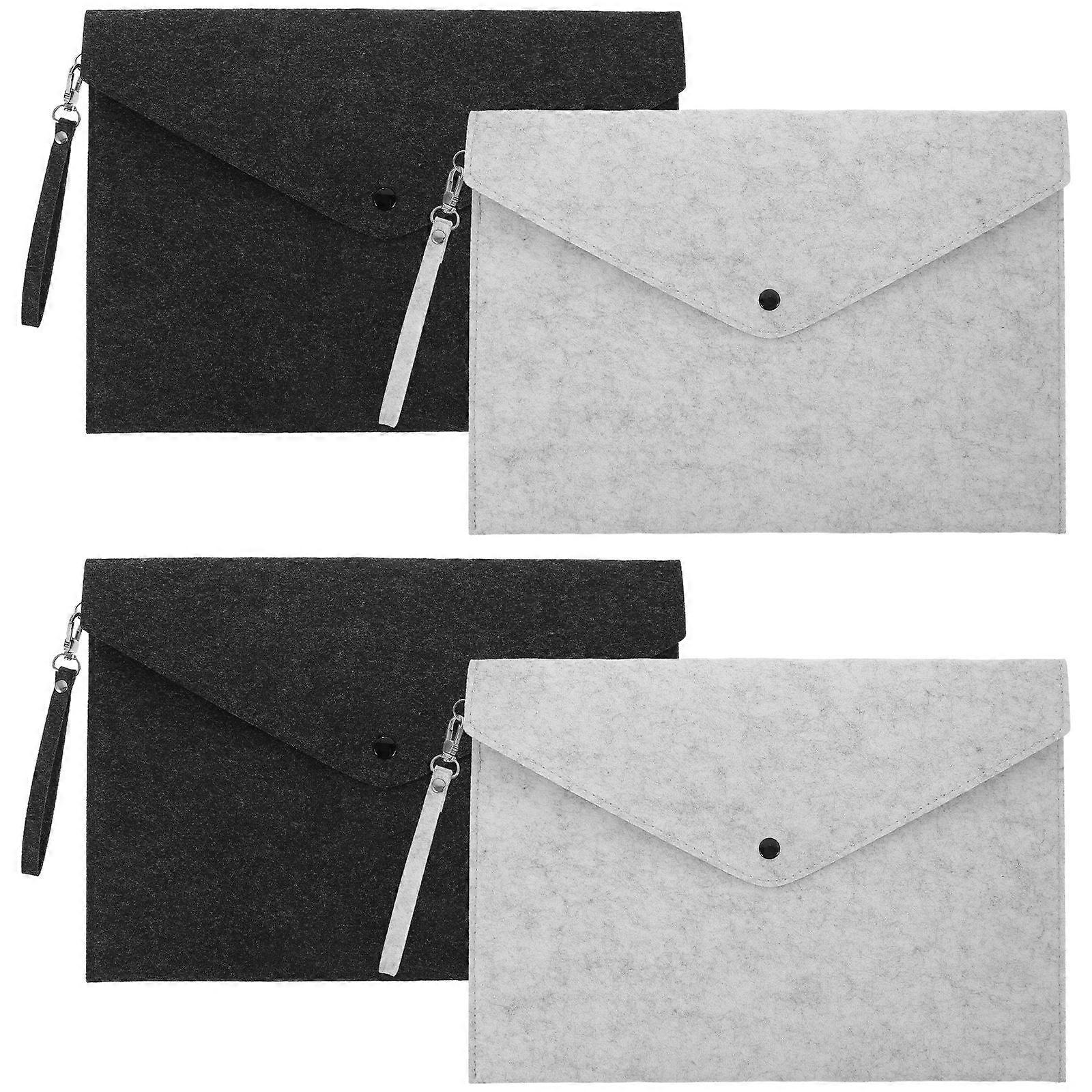 4 Pcs A4 File Folders Felt Folder Solid Color Document Folder Portable Felt Holder Documents Folders Snap Type Briefcase Bag with Loop (2 xDark Grey +
