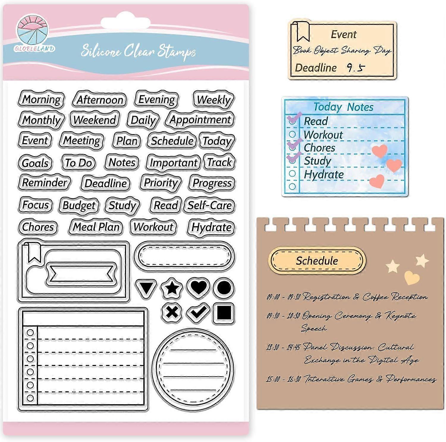 Planner Text Clear Stamp for Scrapbooking Date Reminders Notes Silicone Stamps to-Do List Transparent Stamp for Card Making DIY Embossing Journaling