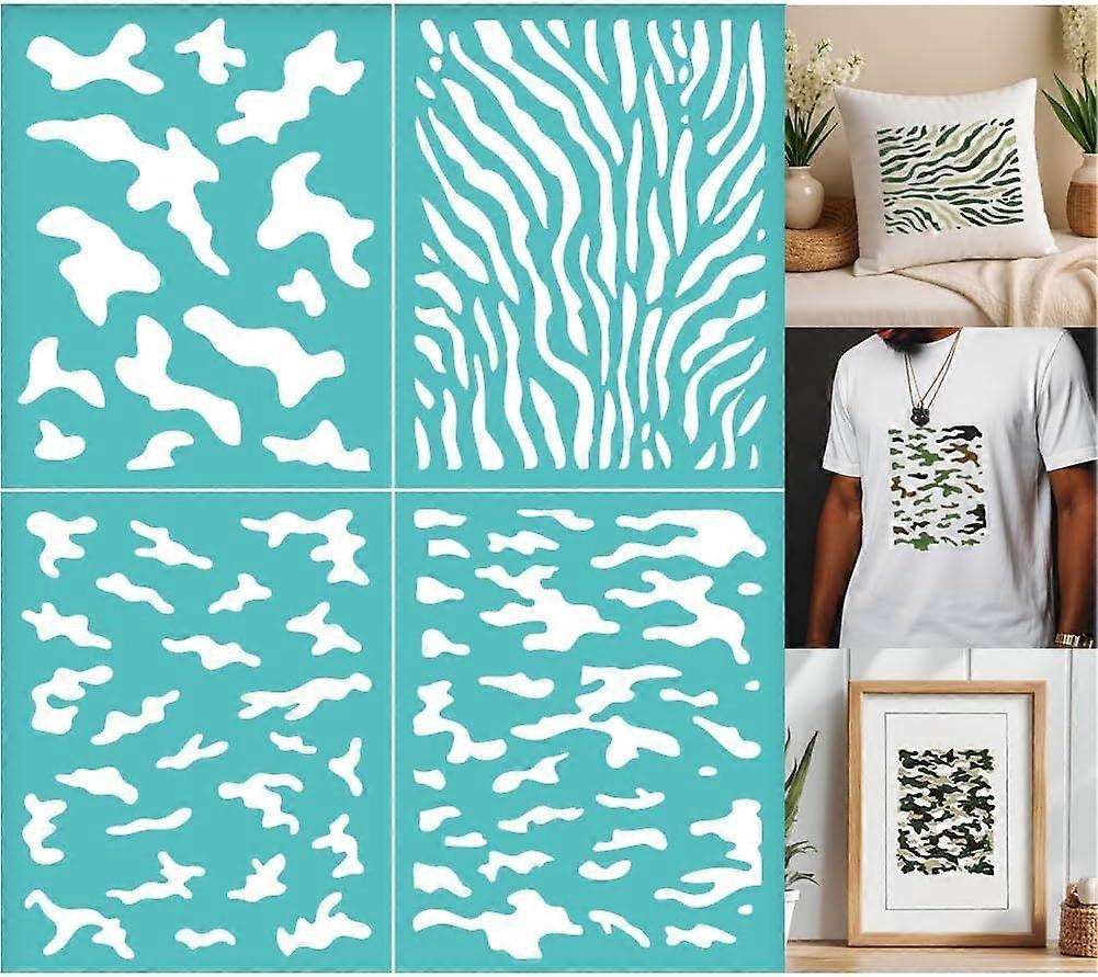 2 Sheets Silk Screen Stencil Large Camouflage Pattern Printing Stencil Template Reusable Self-Adhesive Silk Screen for Painting on Wall Wood T-Shirt F