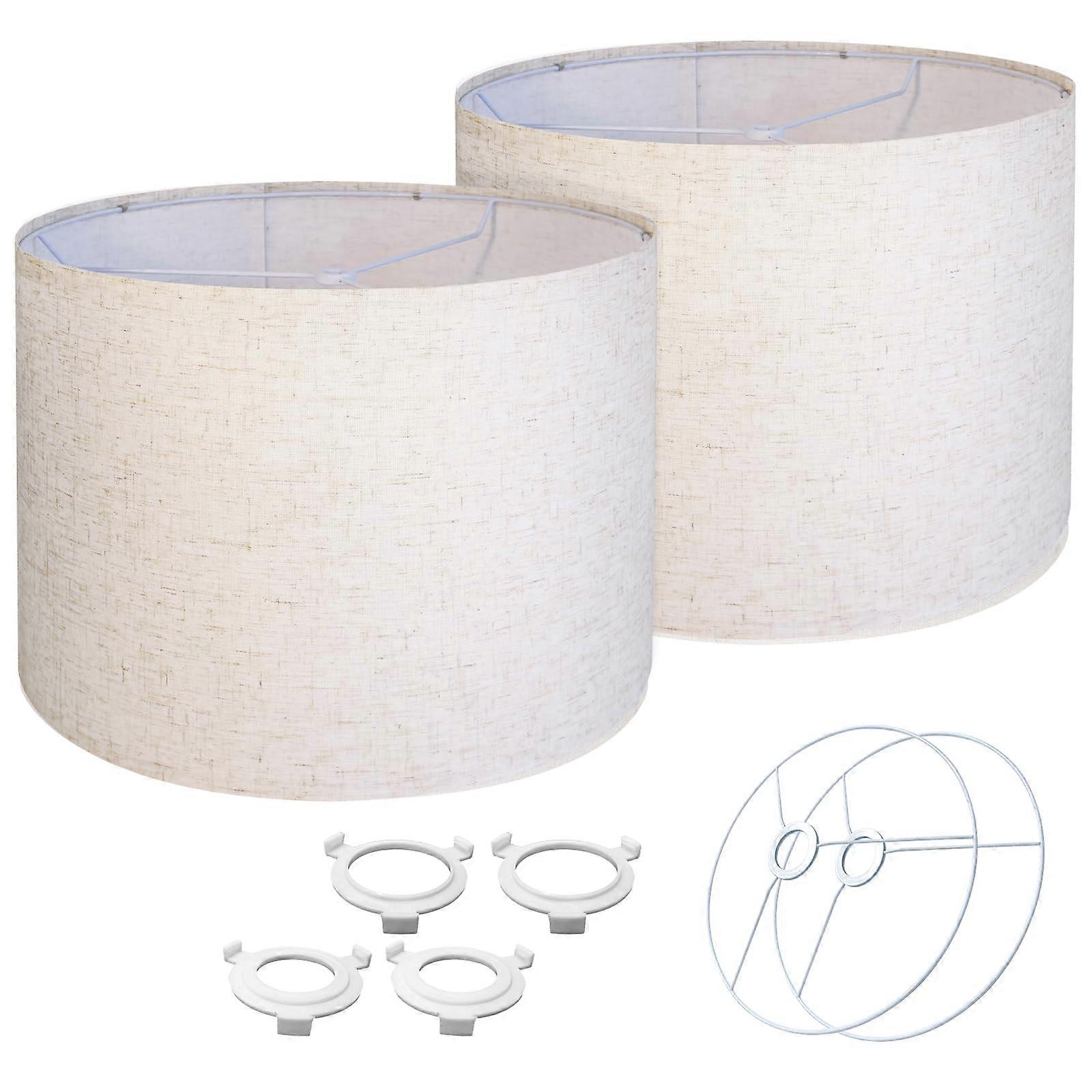 Set of 2 13 Inch Beige Drum Lamp Shades – Fabric Shade Replacements for Table and Floor Lamps, E26 E27 Compatible