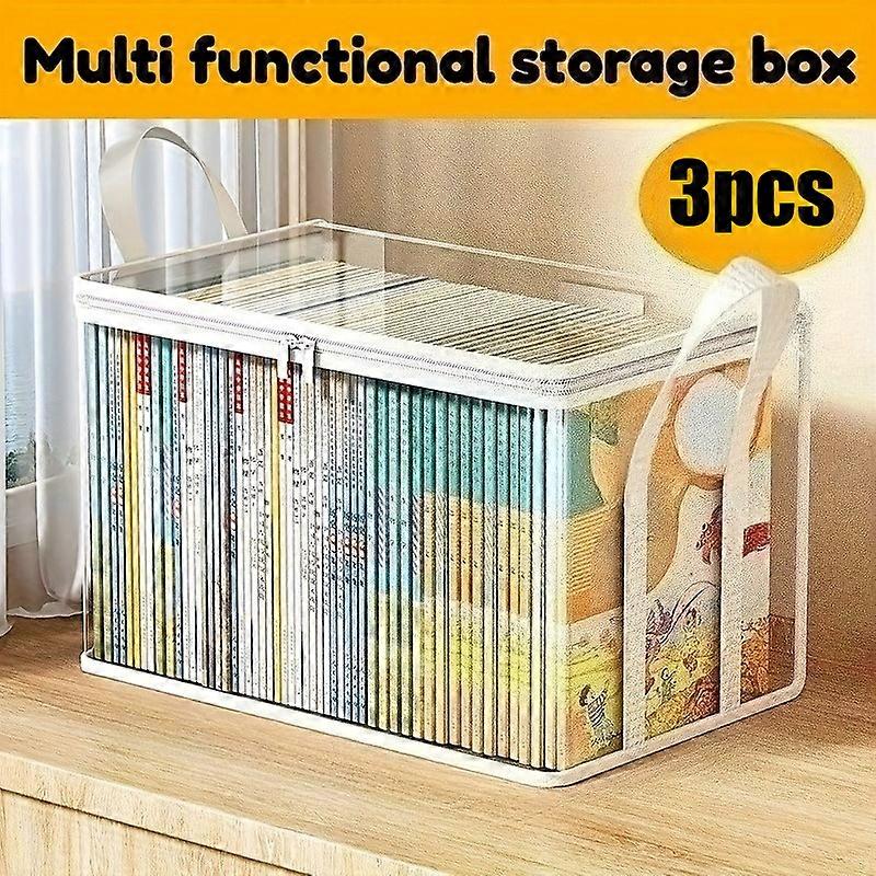 3PCS Heavy-duty Transparent Storage Box with Flip Cover - Space Saving Stackable Design, Suitable for Books, Clothing, Toys