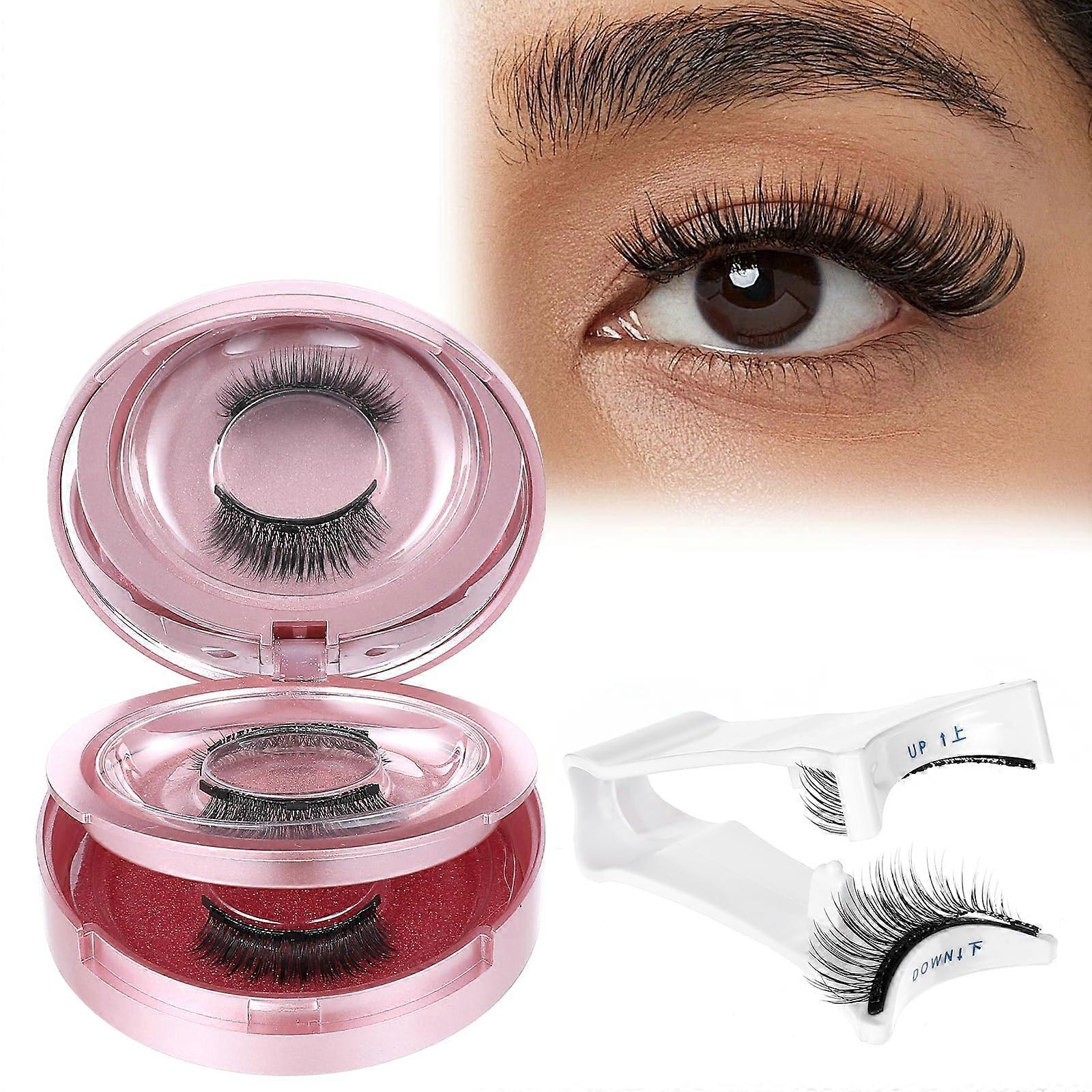 2 Pairs Natural Look Reusable Magnetic Eyelashes Kit with Applicator and Mirror Case No Glue