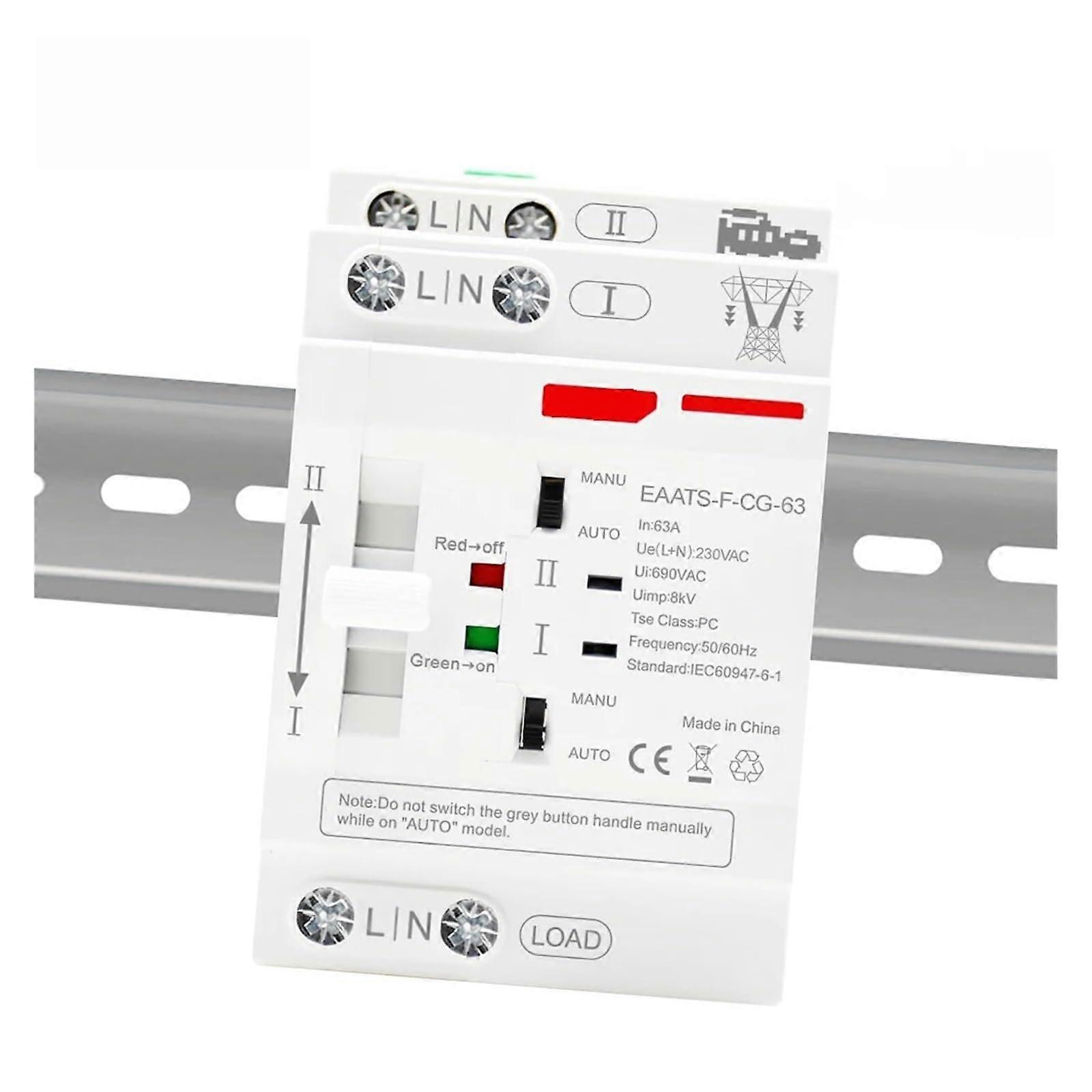Automatic Transfer Switch 63A 2P AC 220V Dual Power Changeover for Solar and Grid Uninterrupted Supply