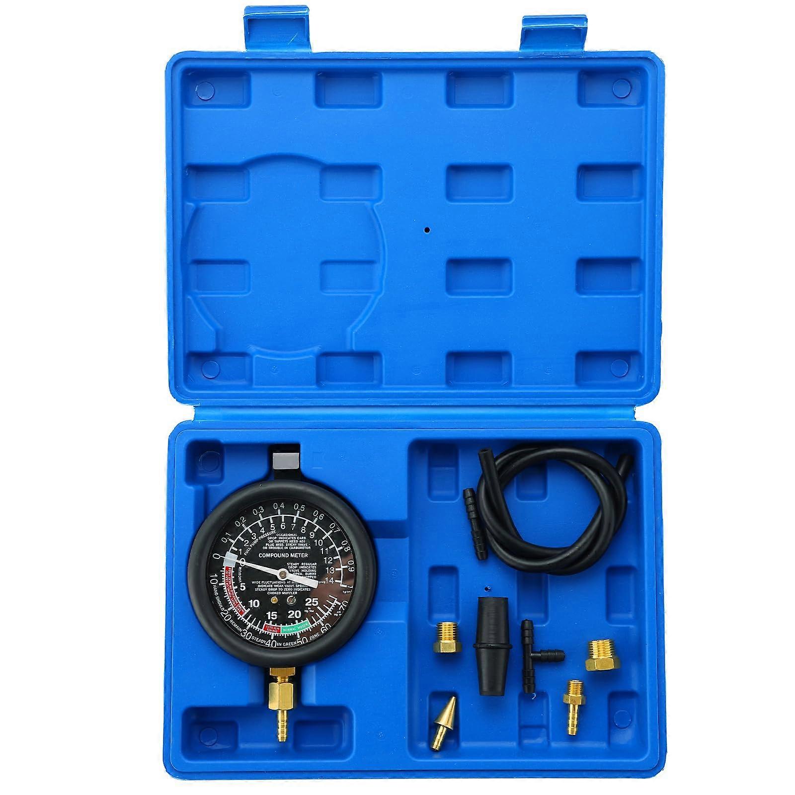 Fuel Pressure and Vacuum Tester Automotive Diagnostic Gauge Kit with Complete Adapter Set Blue