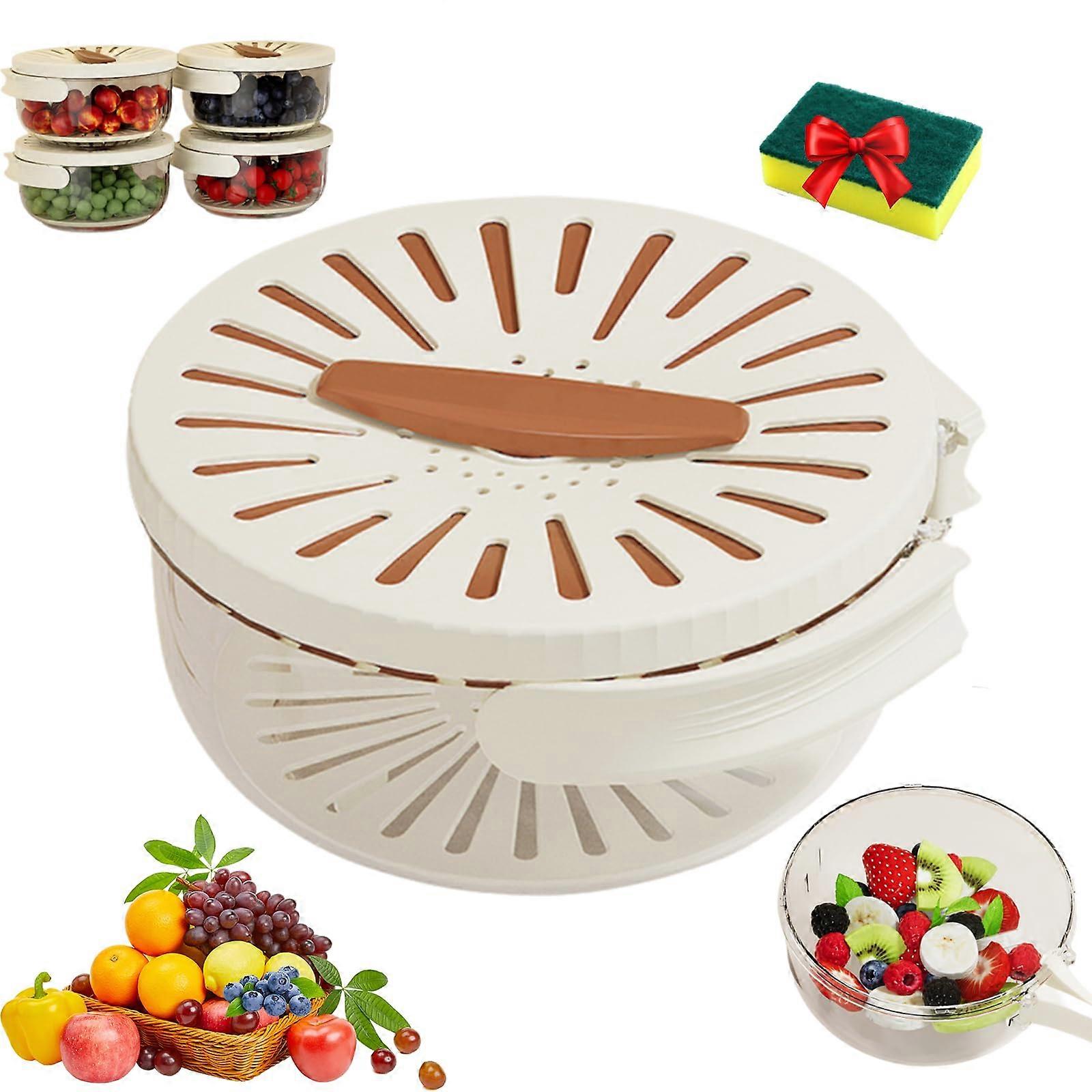 2in1 Vegetable Storage Basket with Fast Draining Base and Foldable Handle for Refrigerator (Brown, L)